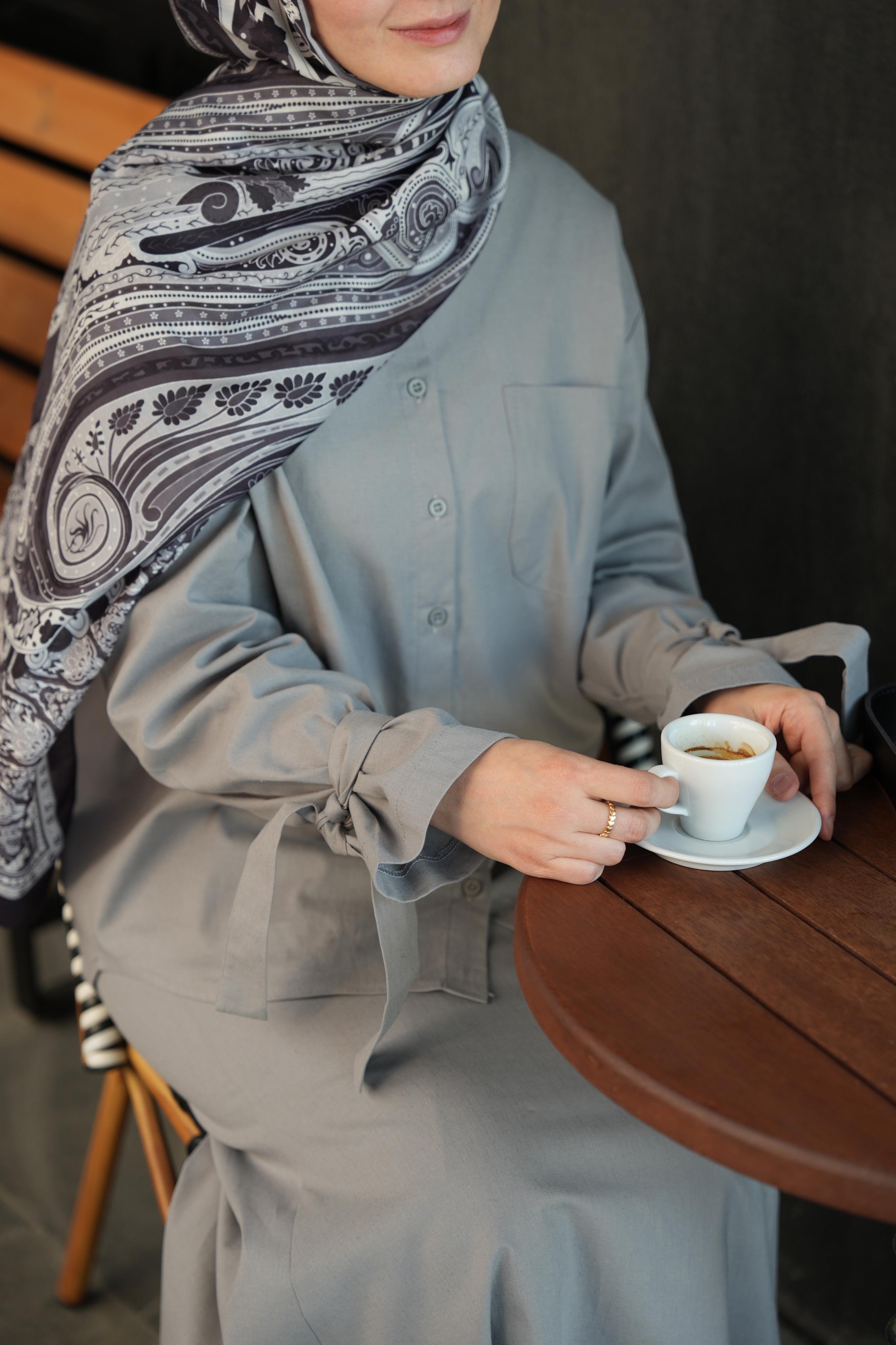 Pamuk Keten Etekli Takım Gri