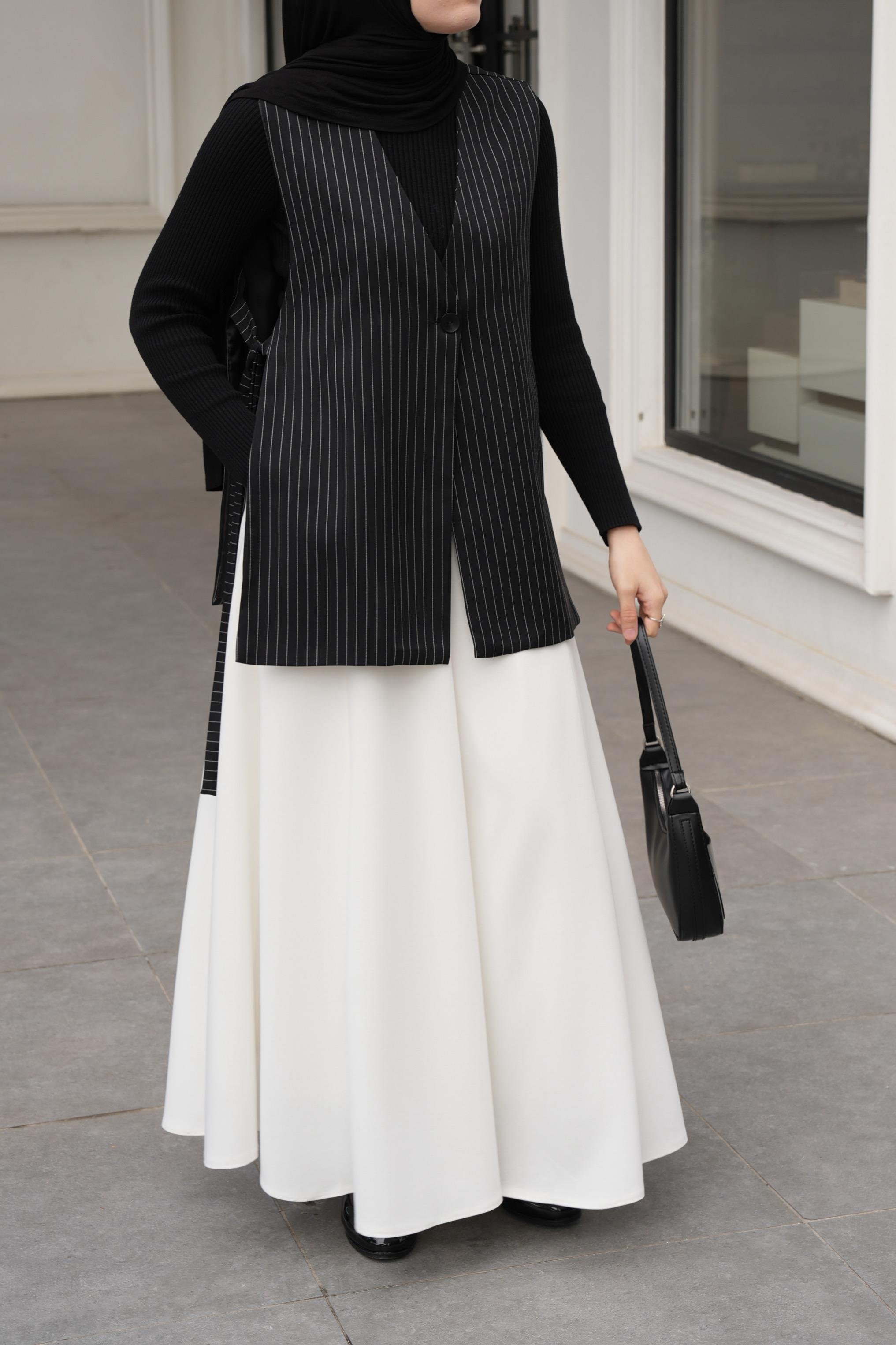 Parçalı Etek Kırık Beyaz