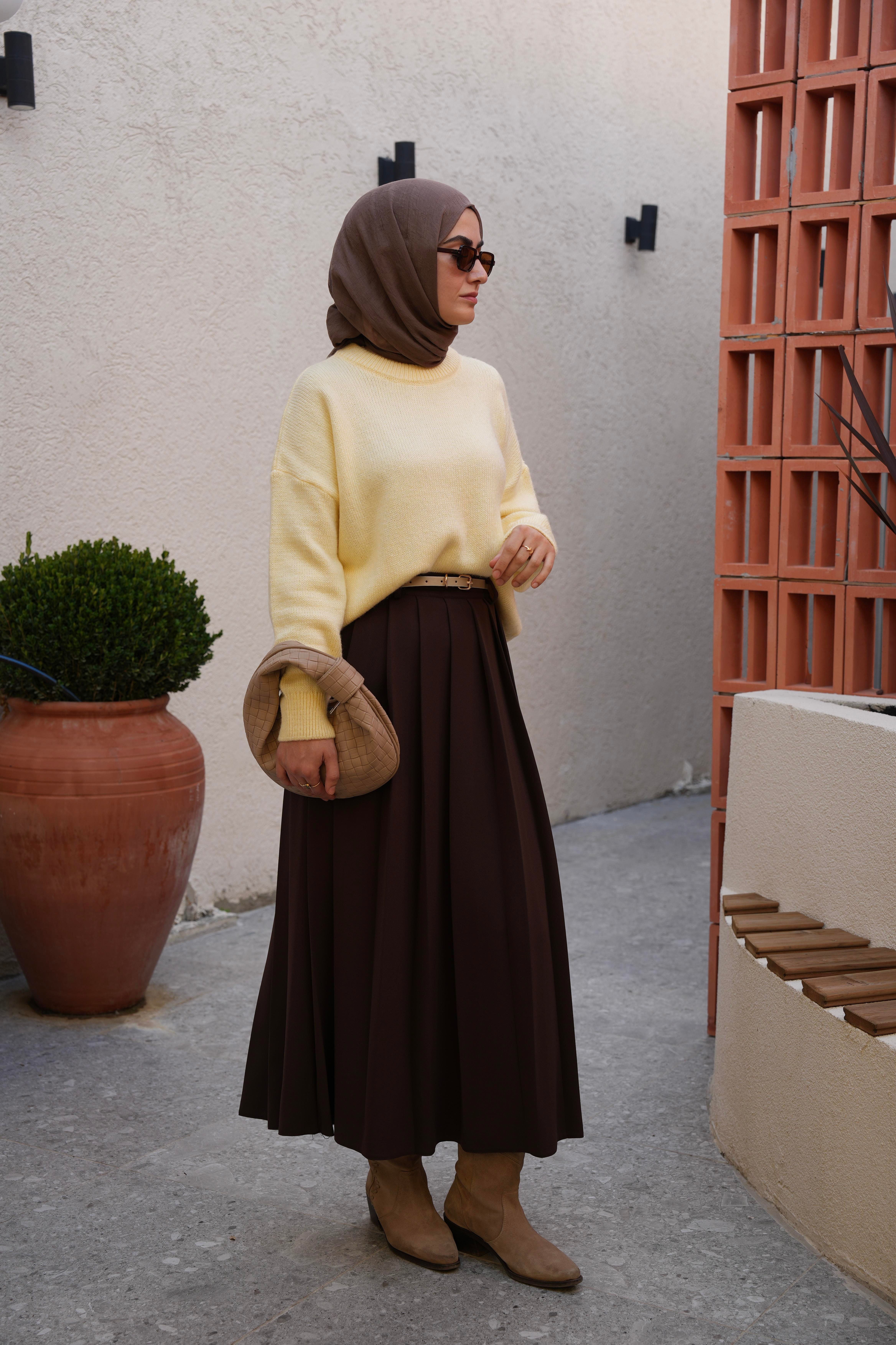 Pilikaşe Etek Kahverengi