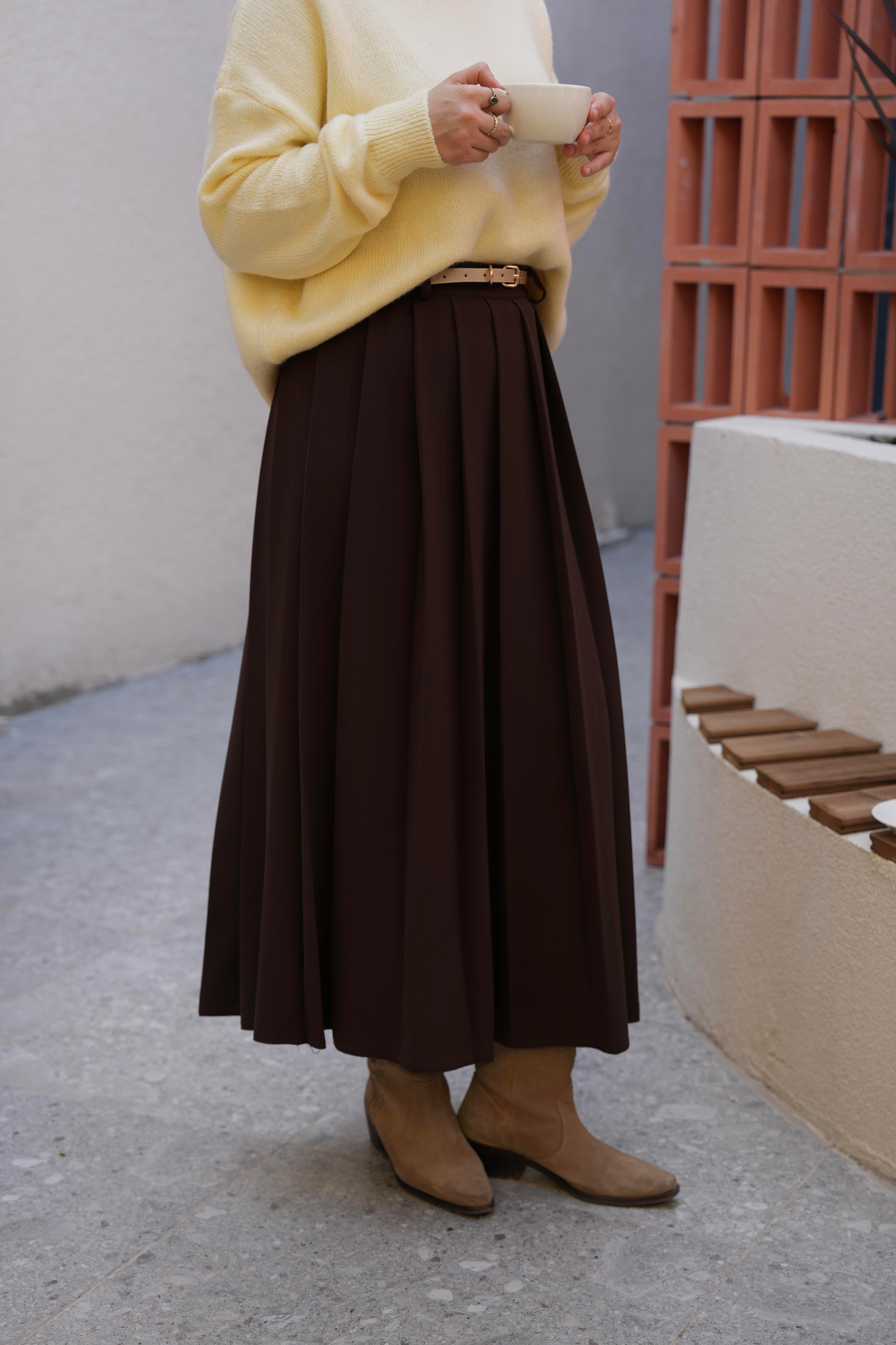 Pilikaşe Etek Kahverengi