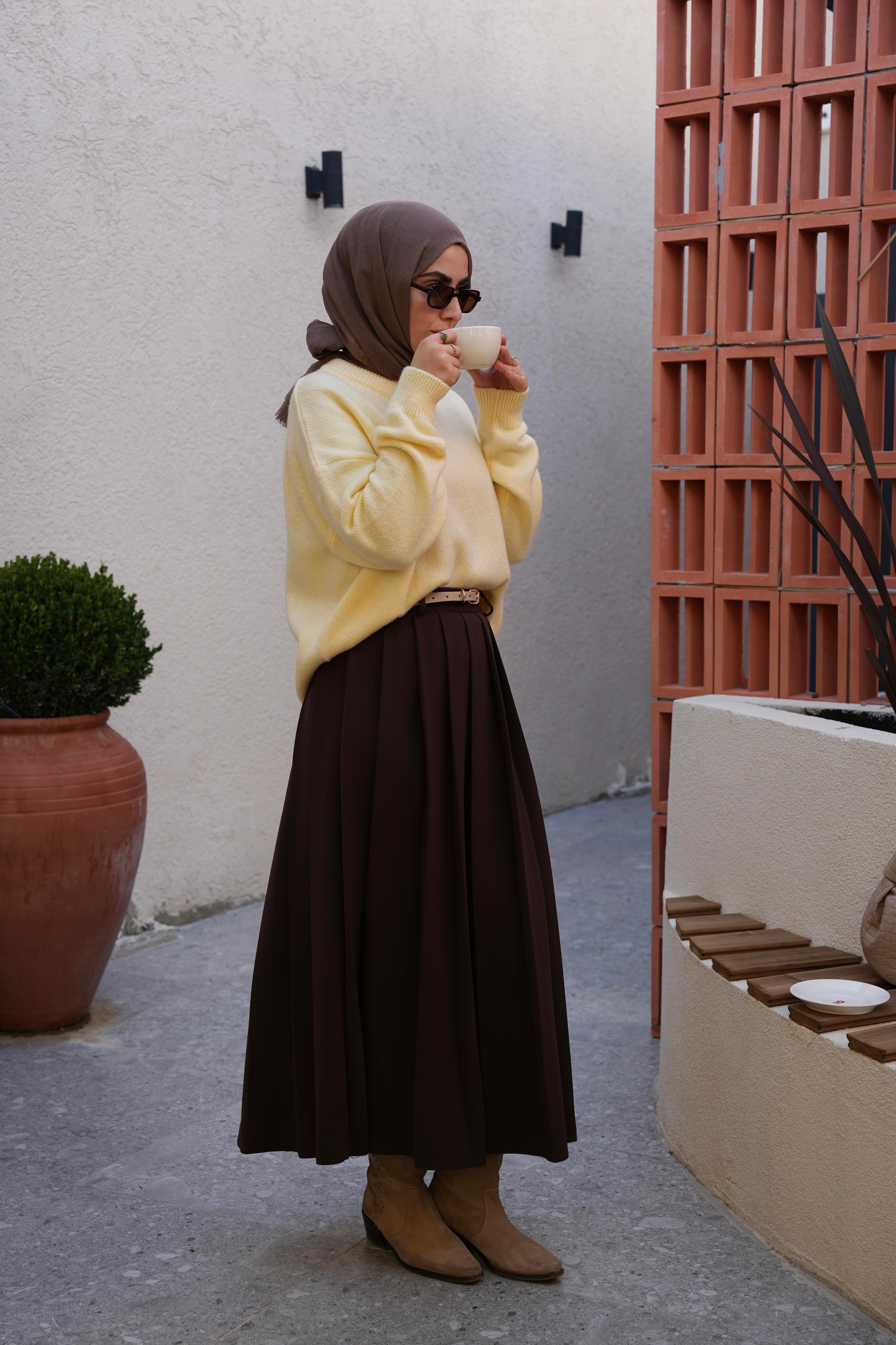 Pilikaşe Etek Kahverengi