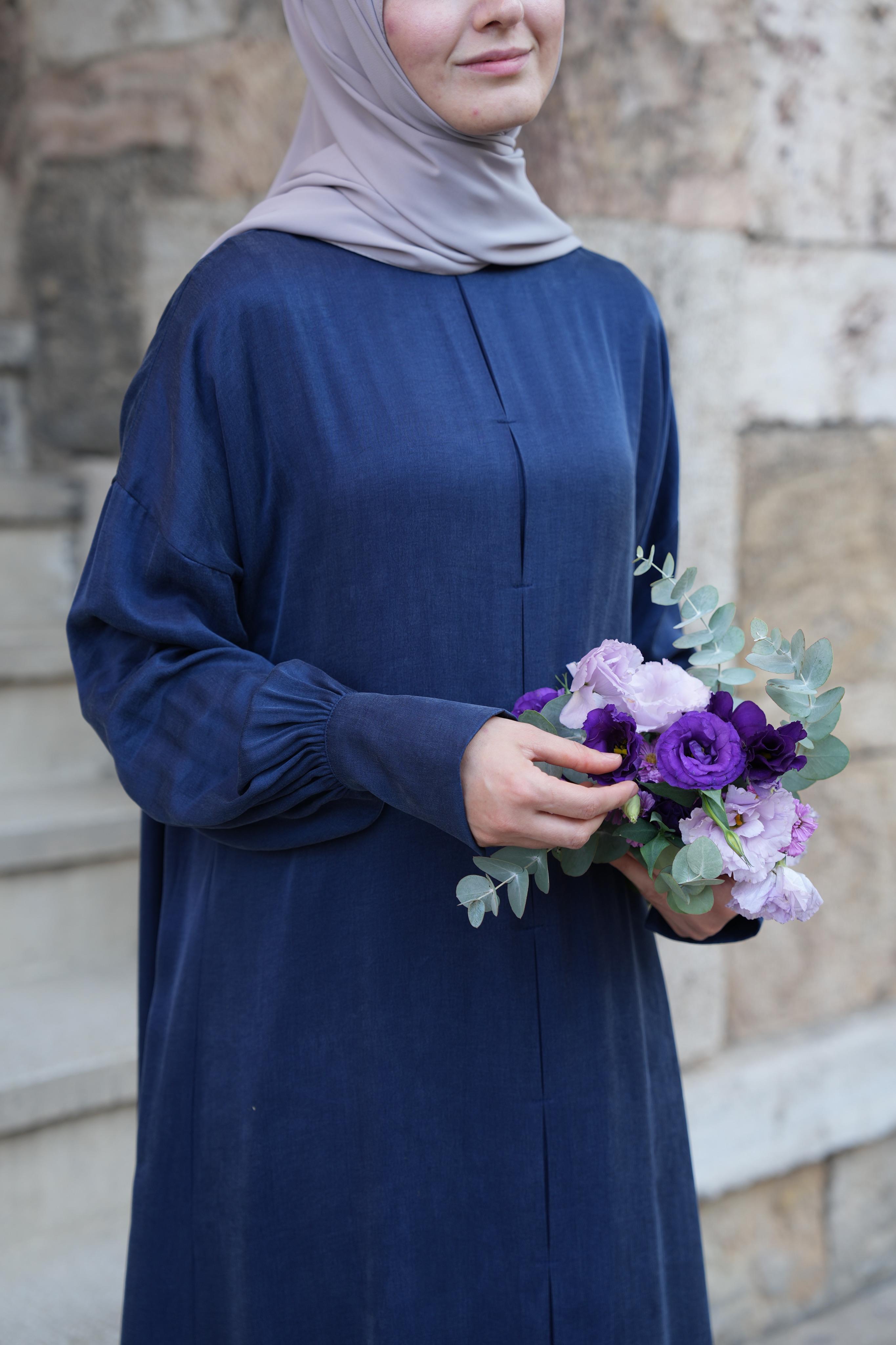 Robalı İpek Cupra Elbise Gece Mavisi