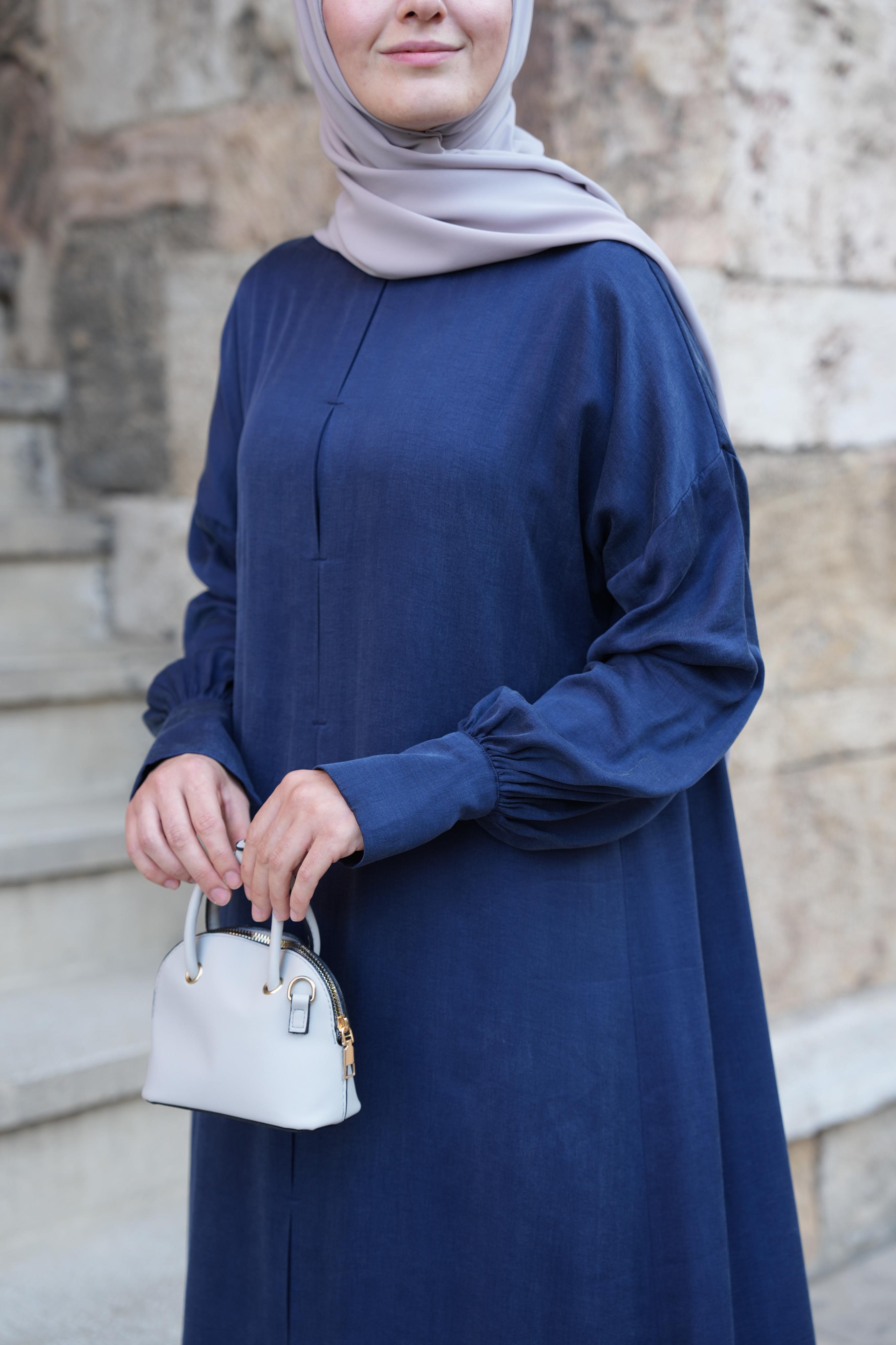 Robalı İpek Cupra Elbise Gece Mavisi