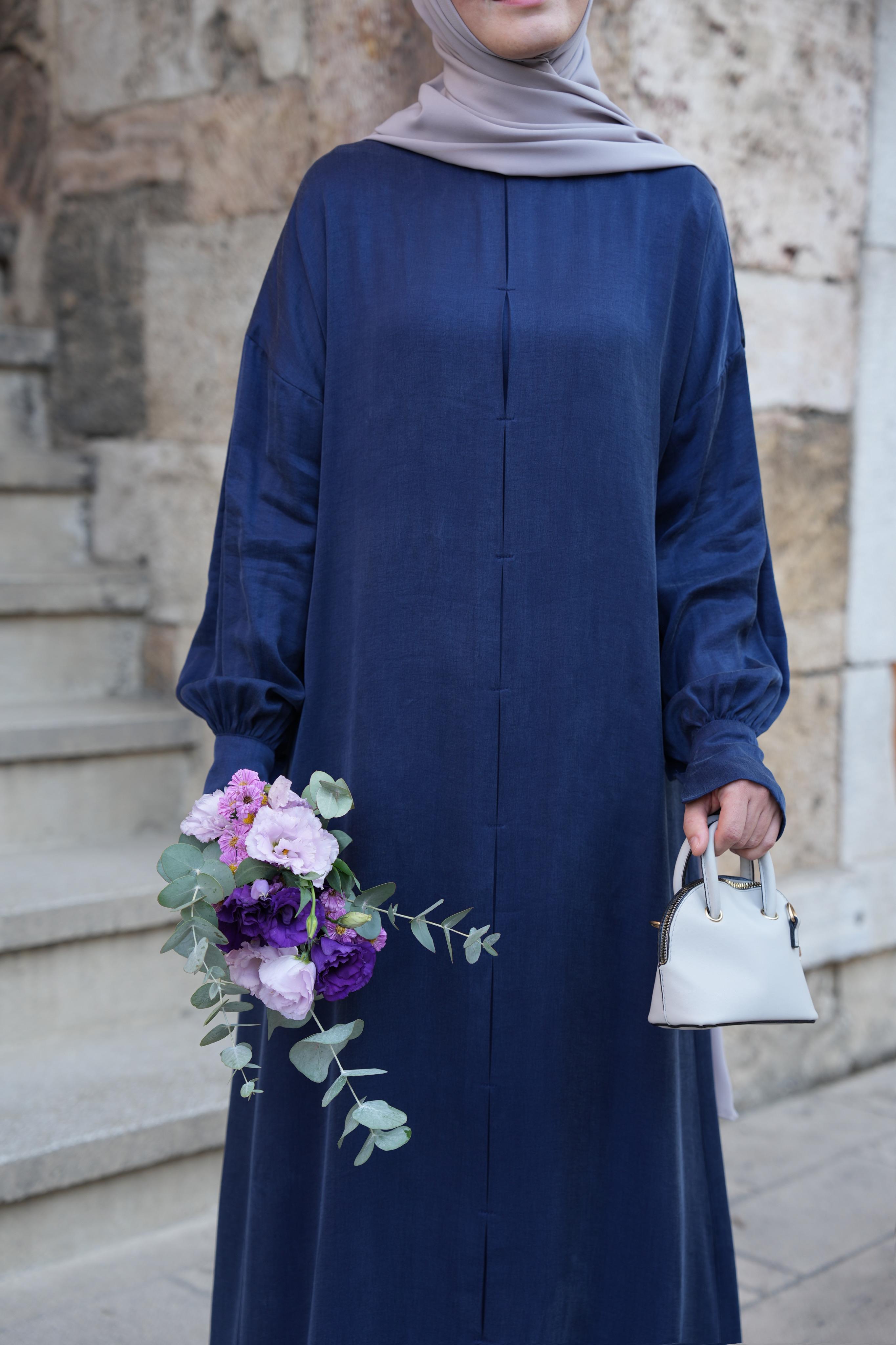 Robalı İpek Cupra Elbise Gece Mavisi