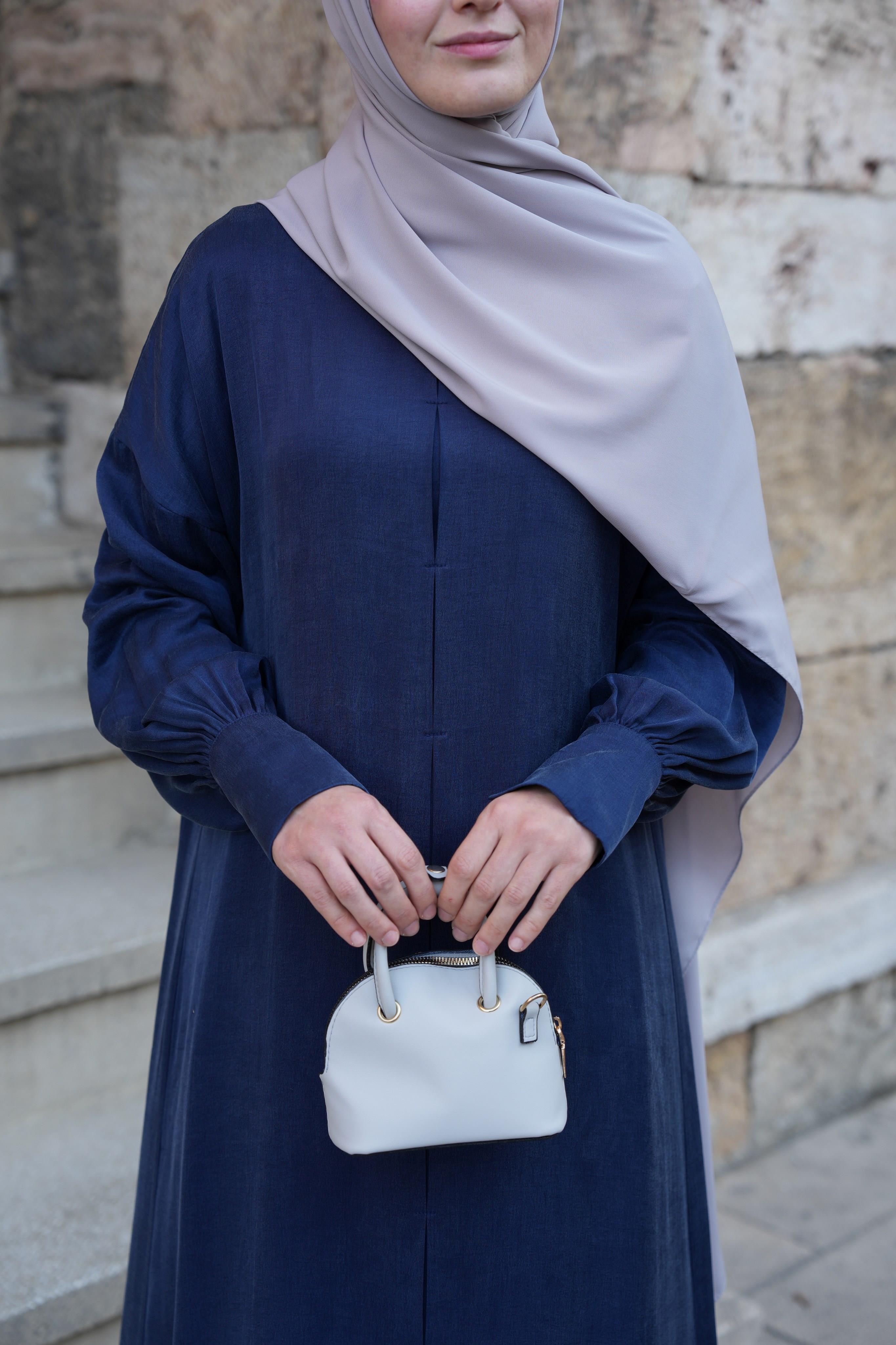 Robalı İpek Cupra Elbise Gece Mavisi