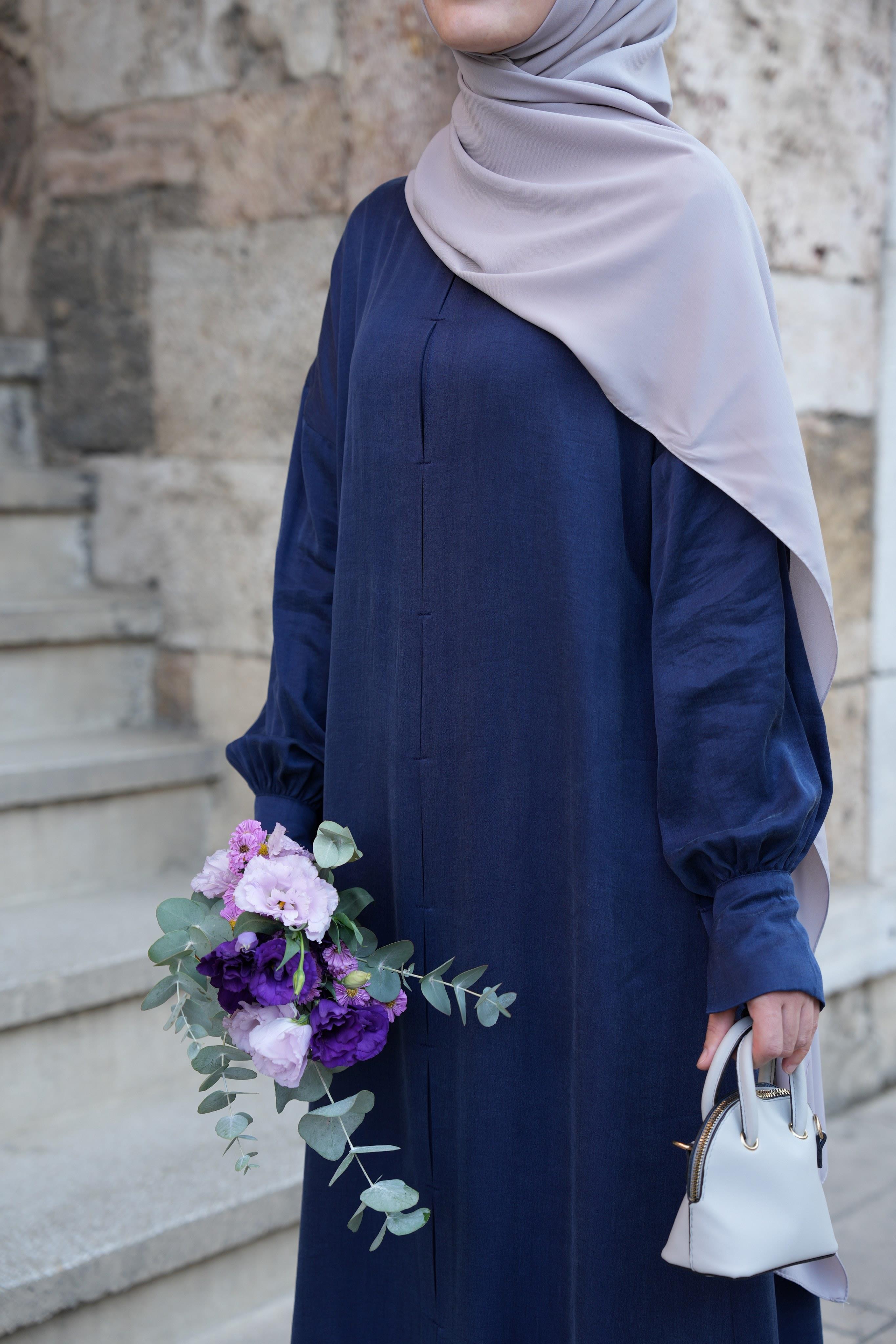 Robalı İpek Cupra Elbise Gece Mavisi