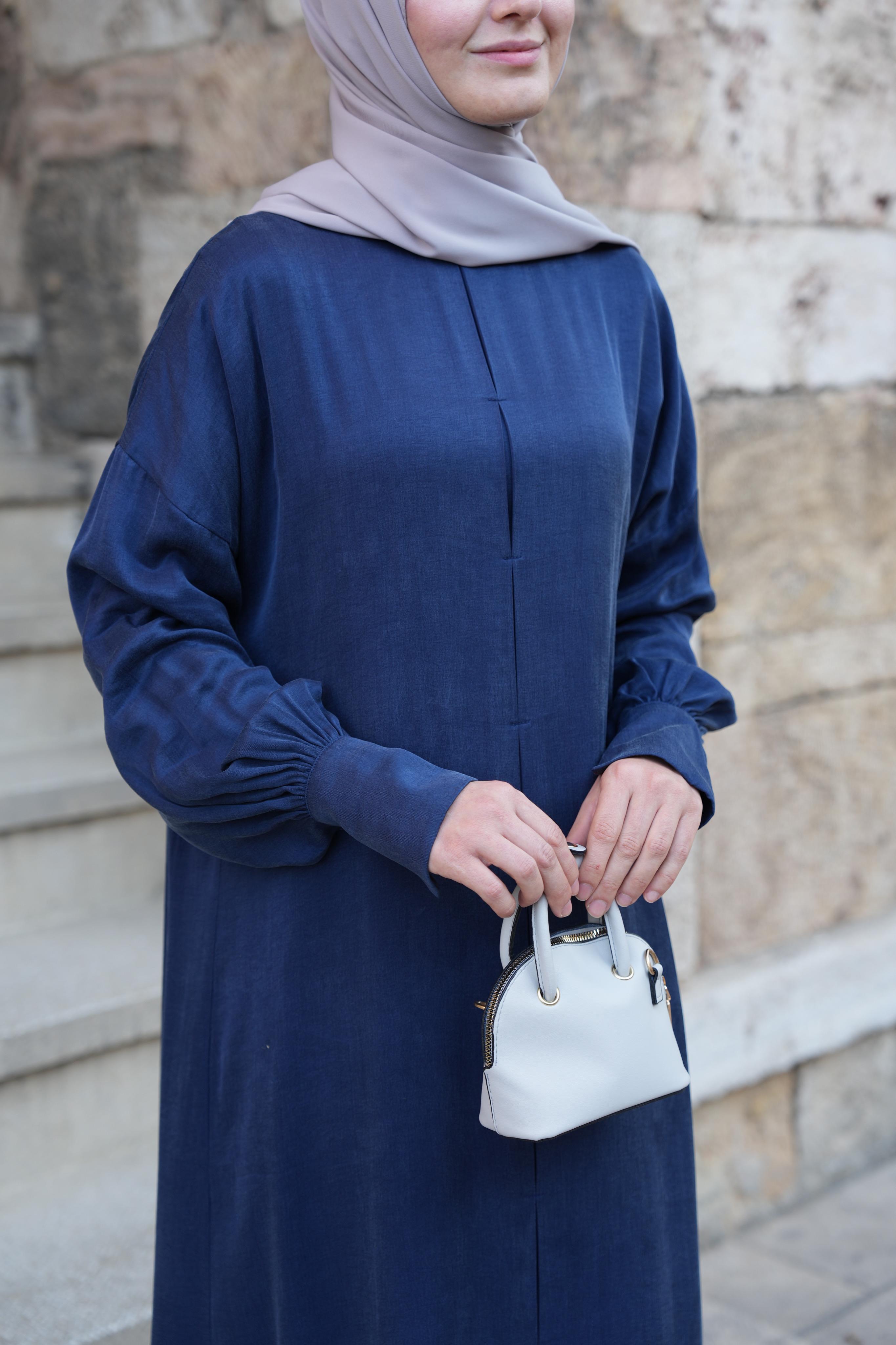 Robalı İpek Cupra Elbise Gece Mavisi