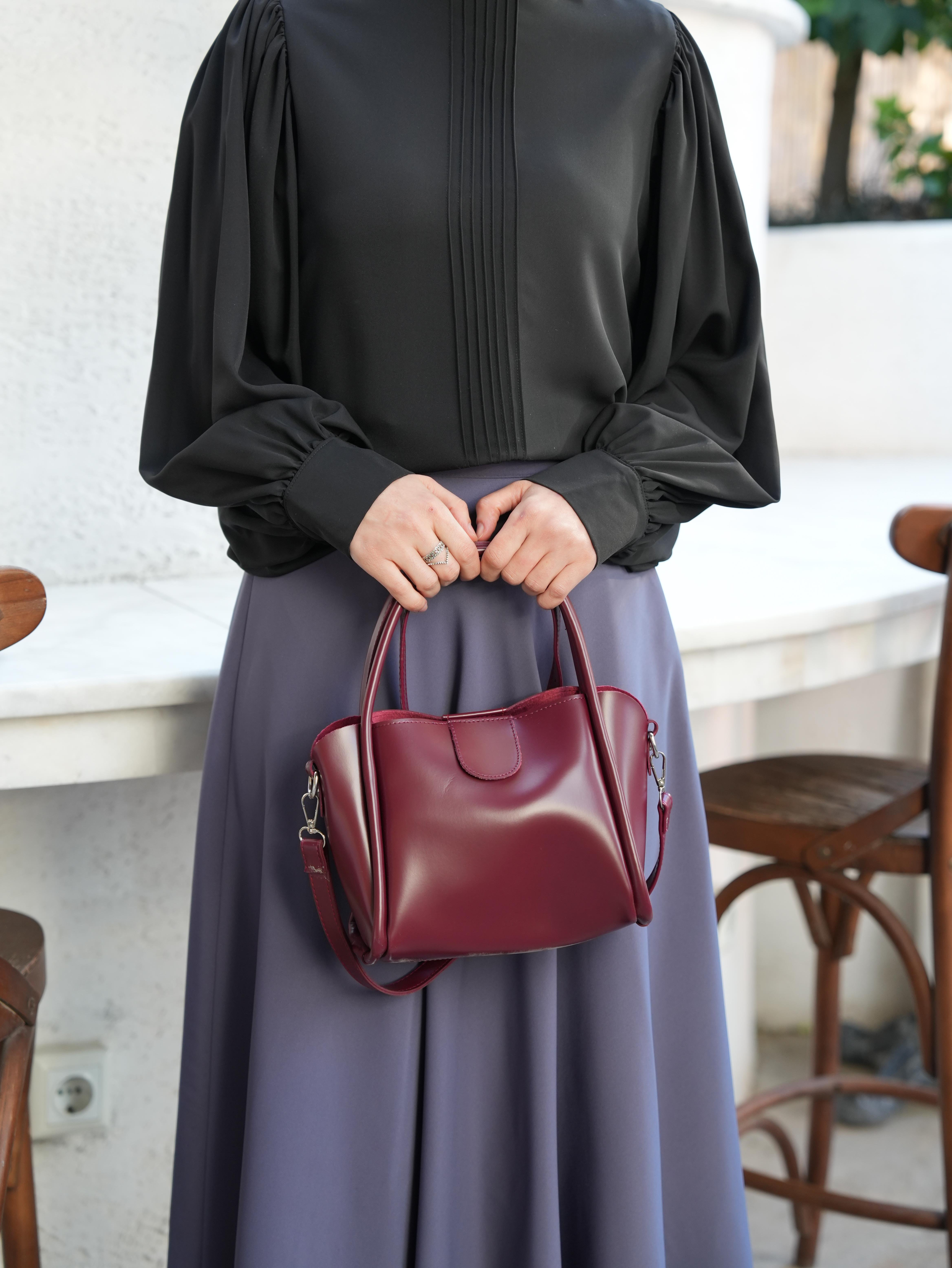 Suni Deri El ve Çapraz Çanta BORDO