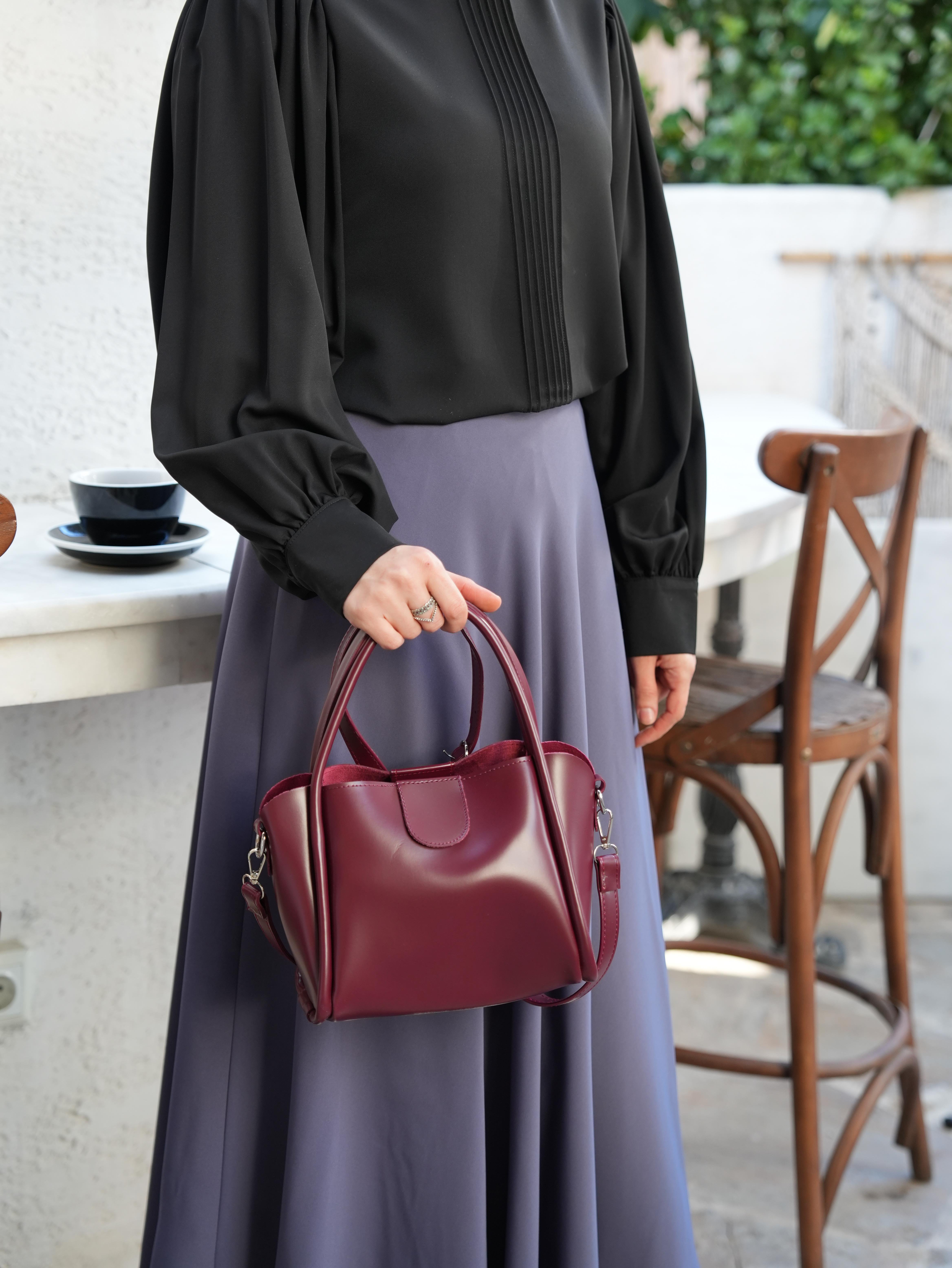 Suni Deri El ve Çapraz Çanta BORDO