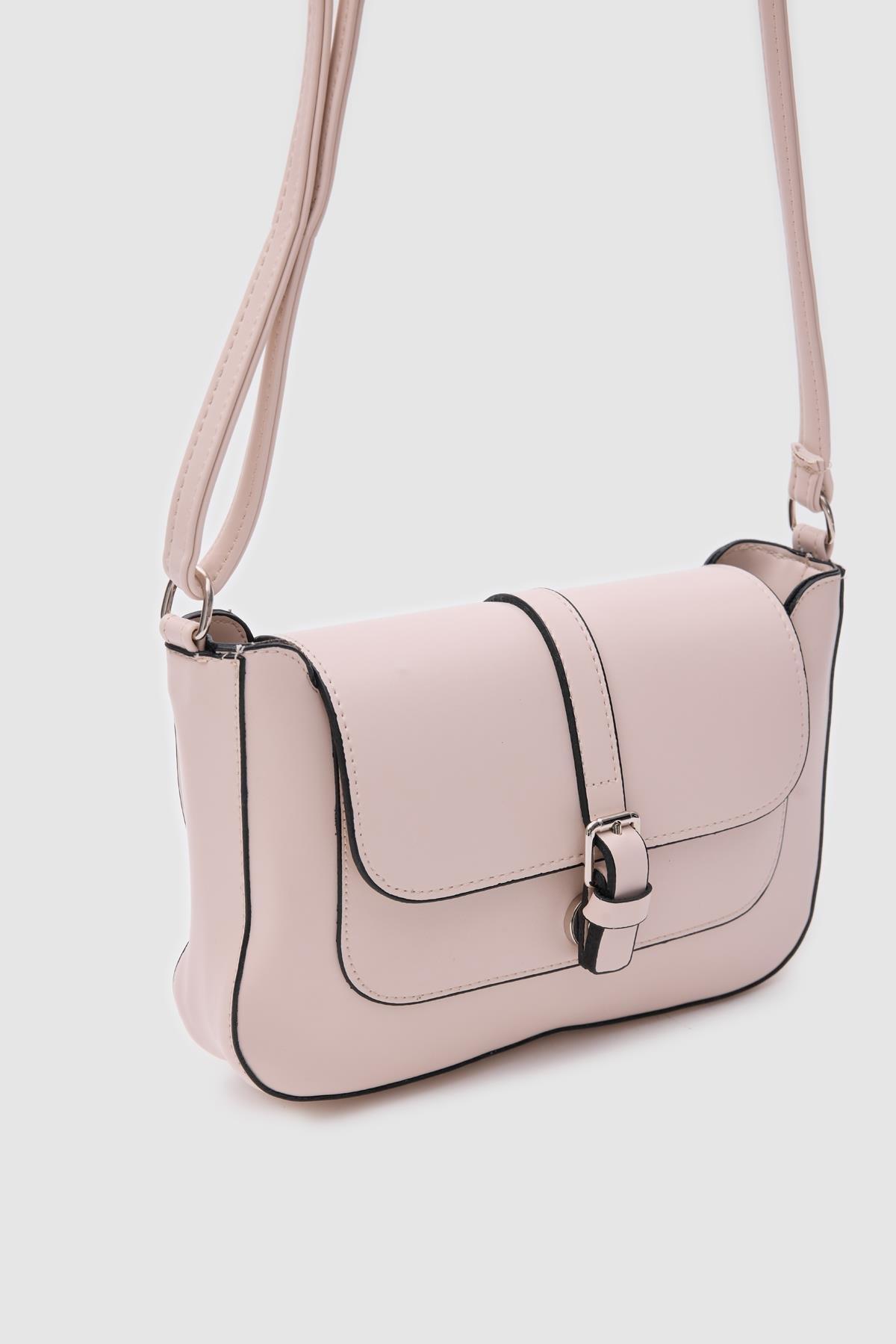 Suni Deri Kapaklı Çapraz Çanta Krem