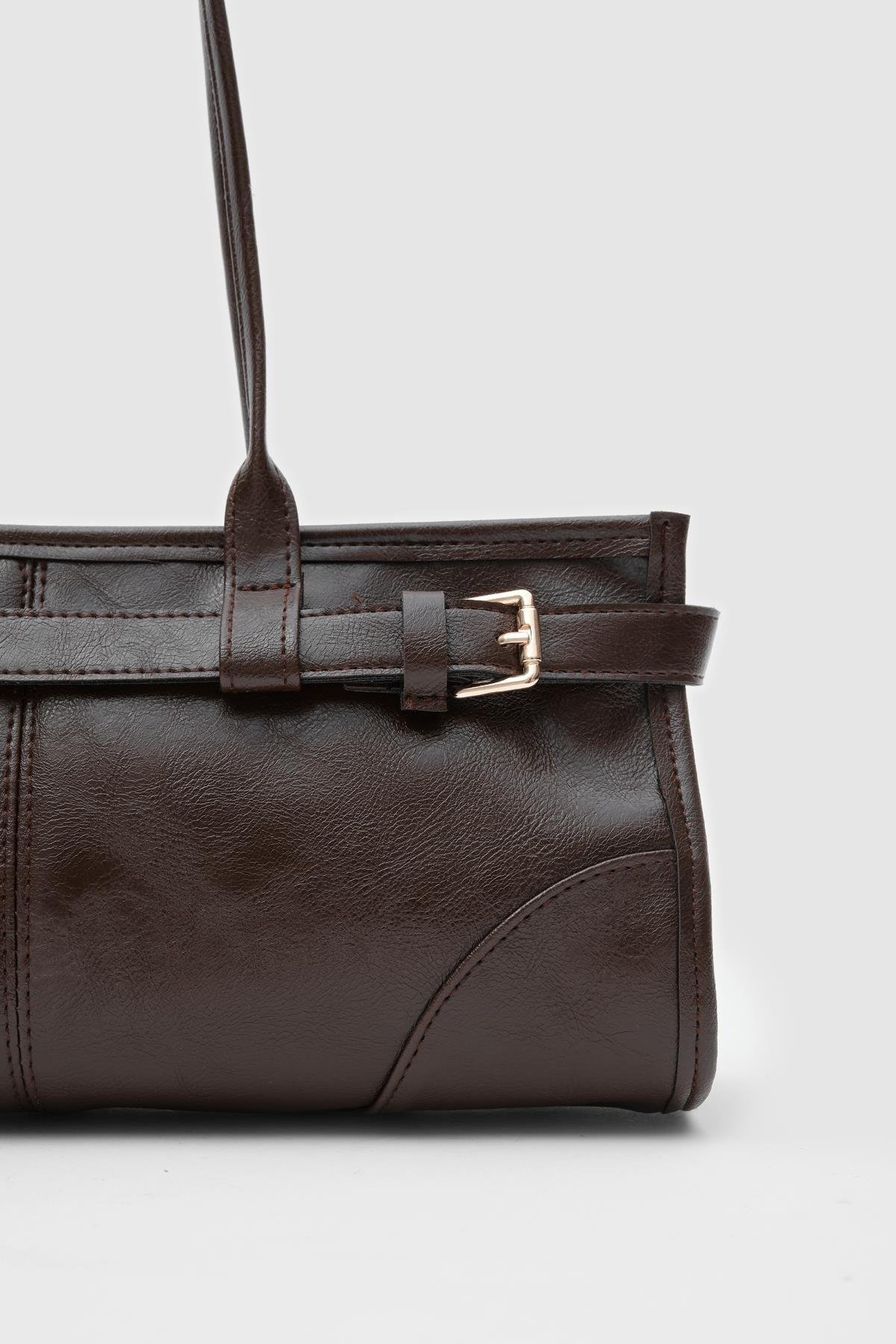 Vintage Deri Baget Çanta Kahverengi