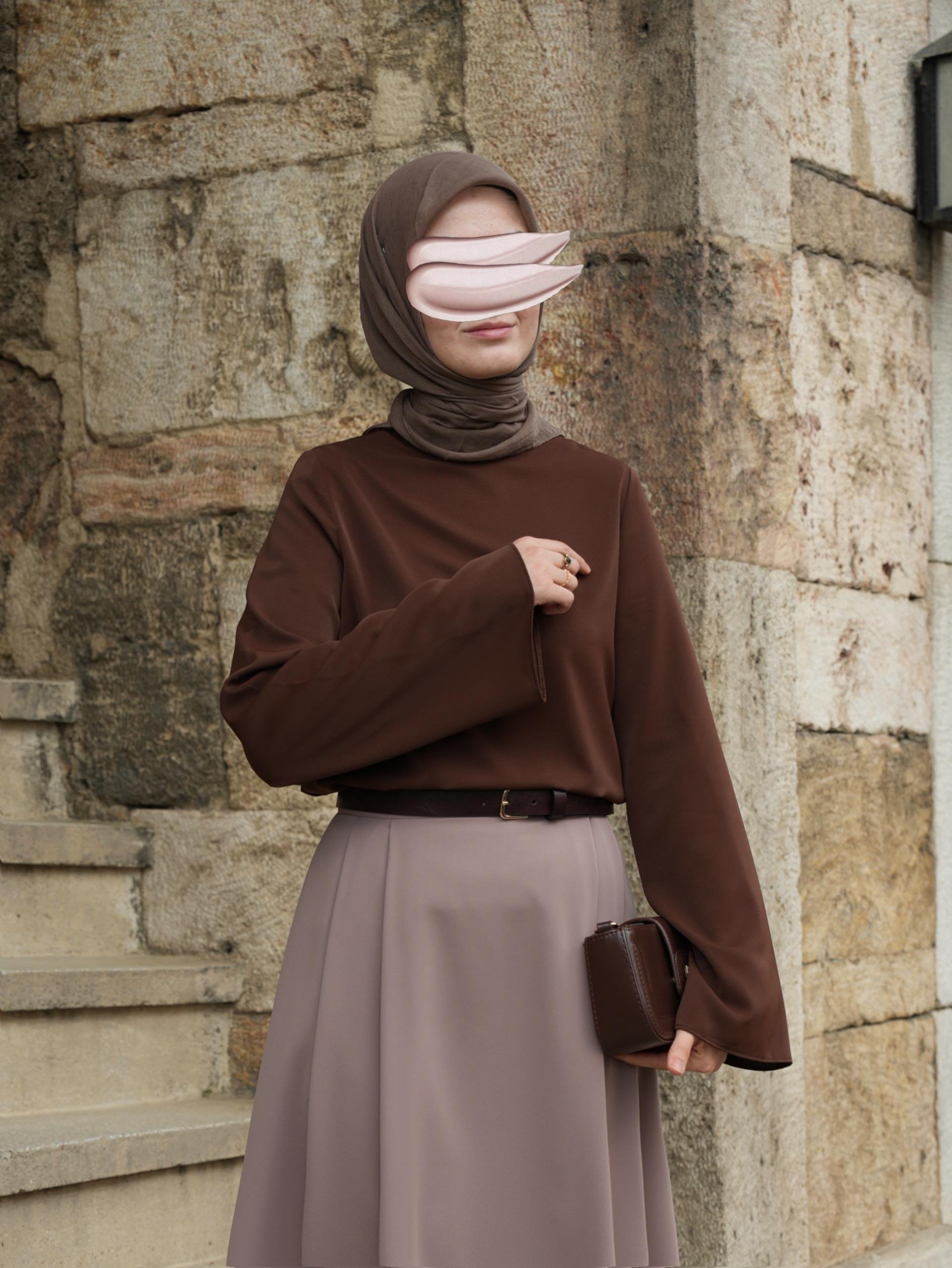 Volan Kol Bluz KAHVERENGİ