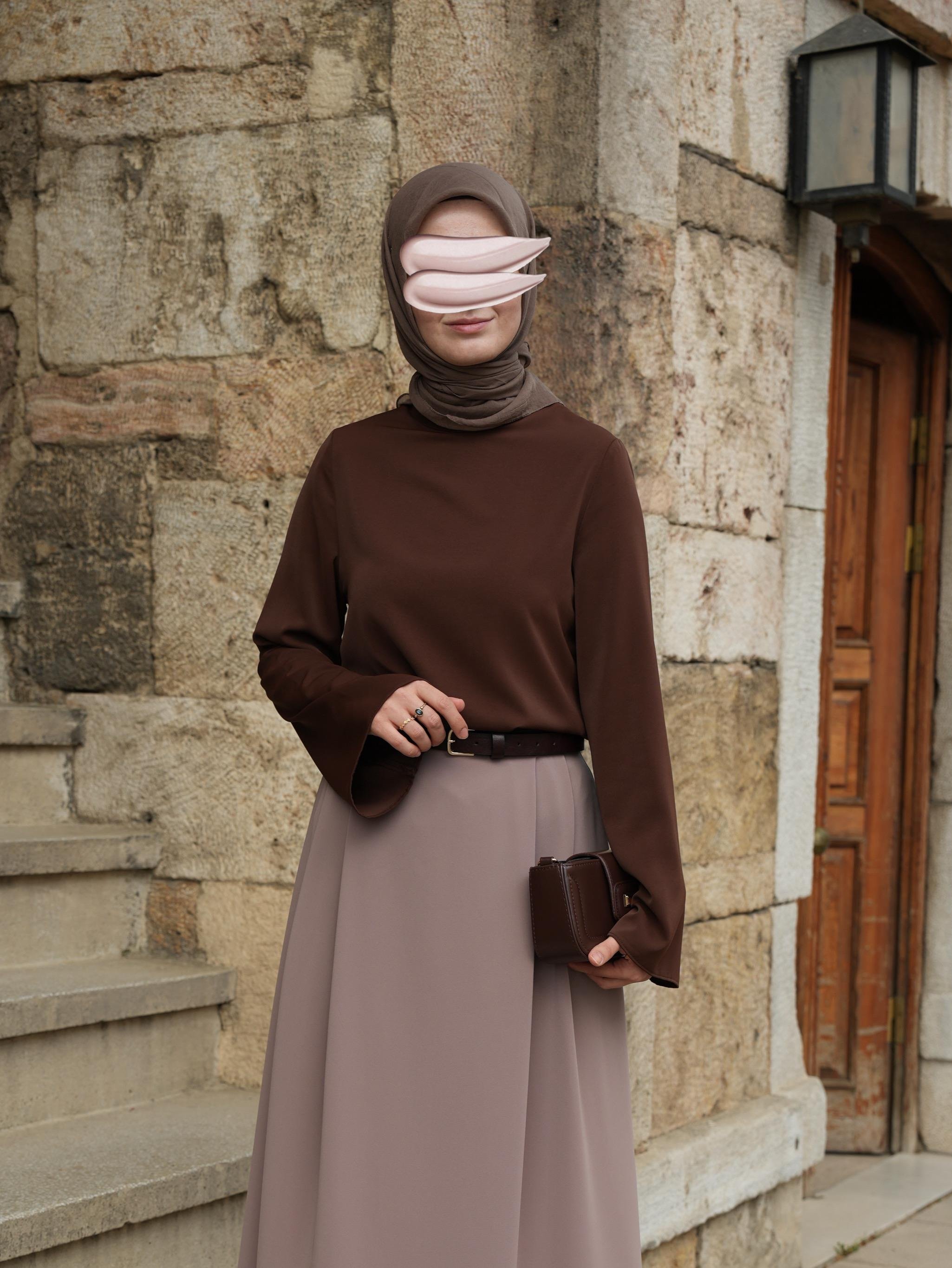 Volan Kol Bluz KAHVERENGİ