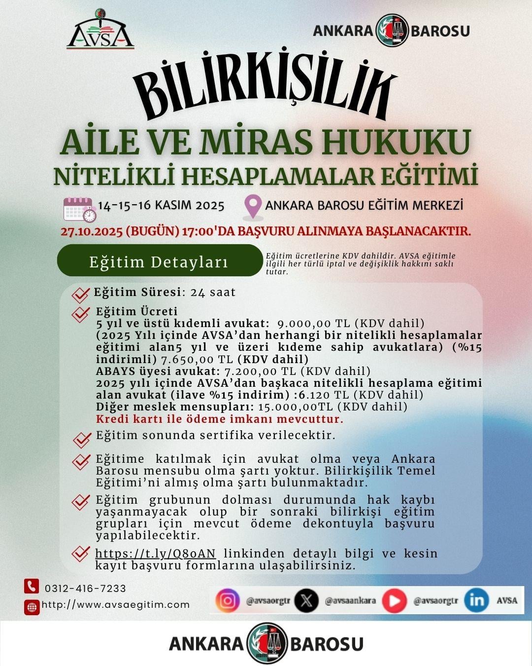 Aile ve Miras Hukuku Nitelikli Hesaplamalar Eğitimi