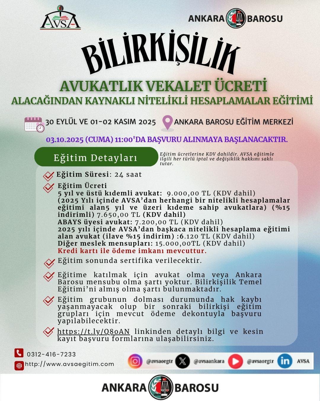 Avukatlık Vekalet Ücreti Alacağından Kaynaklı Nitelikli Hesaplamalar Eğitimi