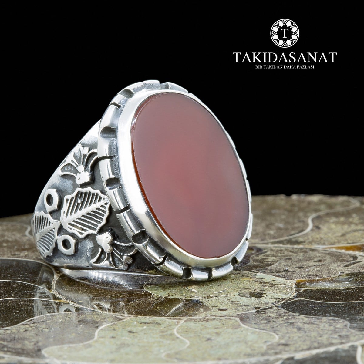Akik Taşlı El Yapımı Gümüş Yüzük