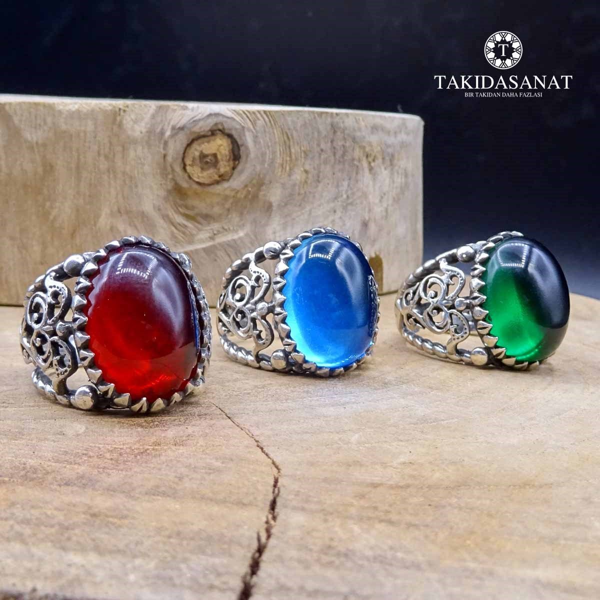 Kubbeli Mavi Taşlı Gümüş Yüzük