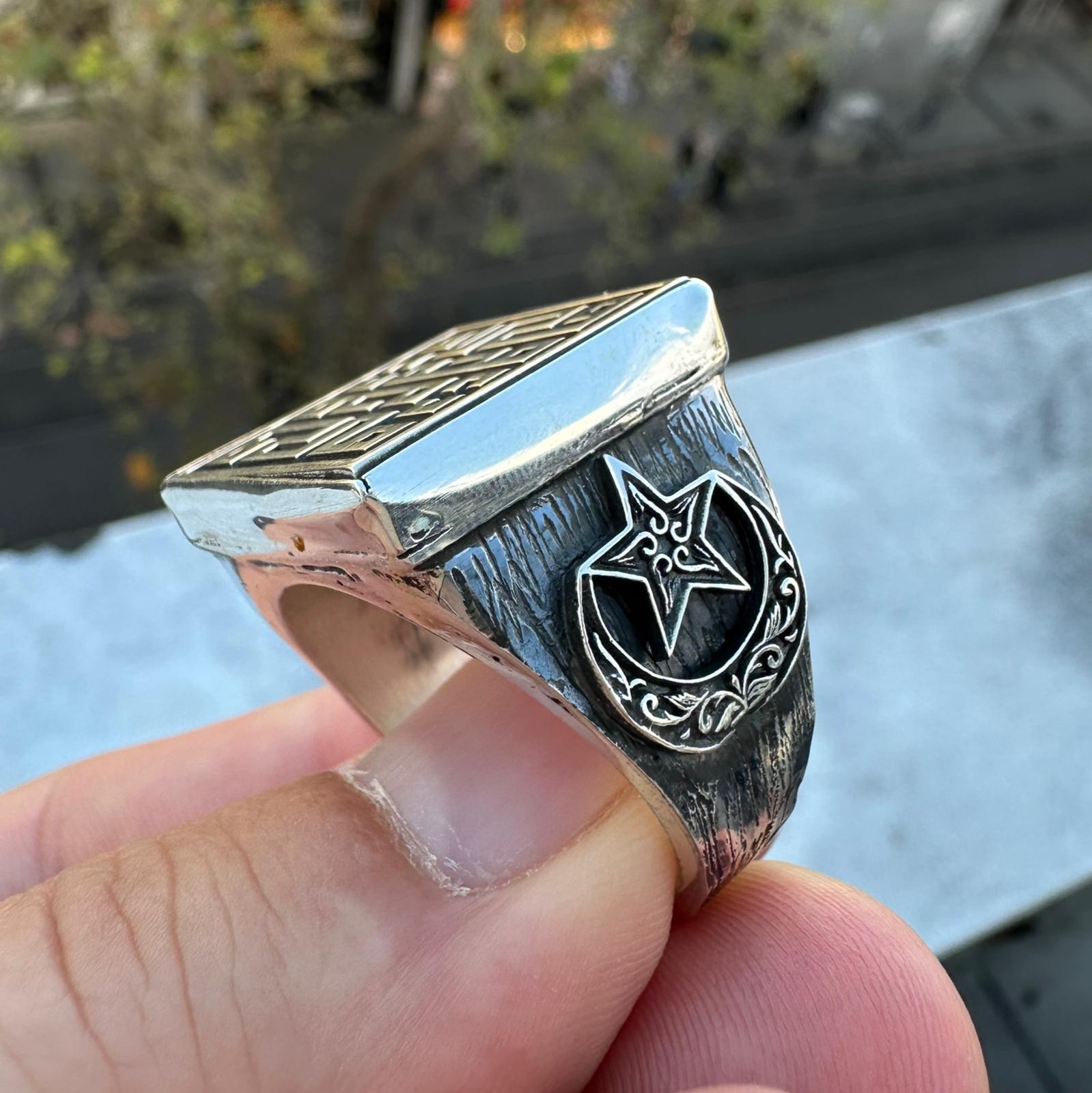 Kufi Hat Sanatıyla Özel İsmi Yazılı El Yapımı Gümüş Yüzük