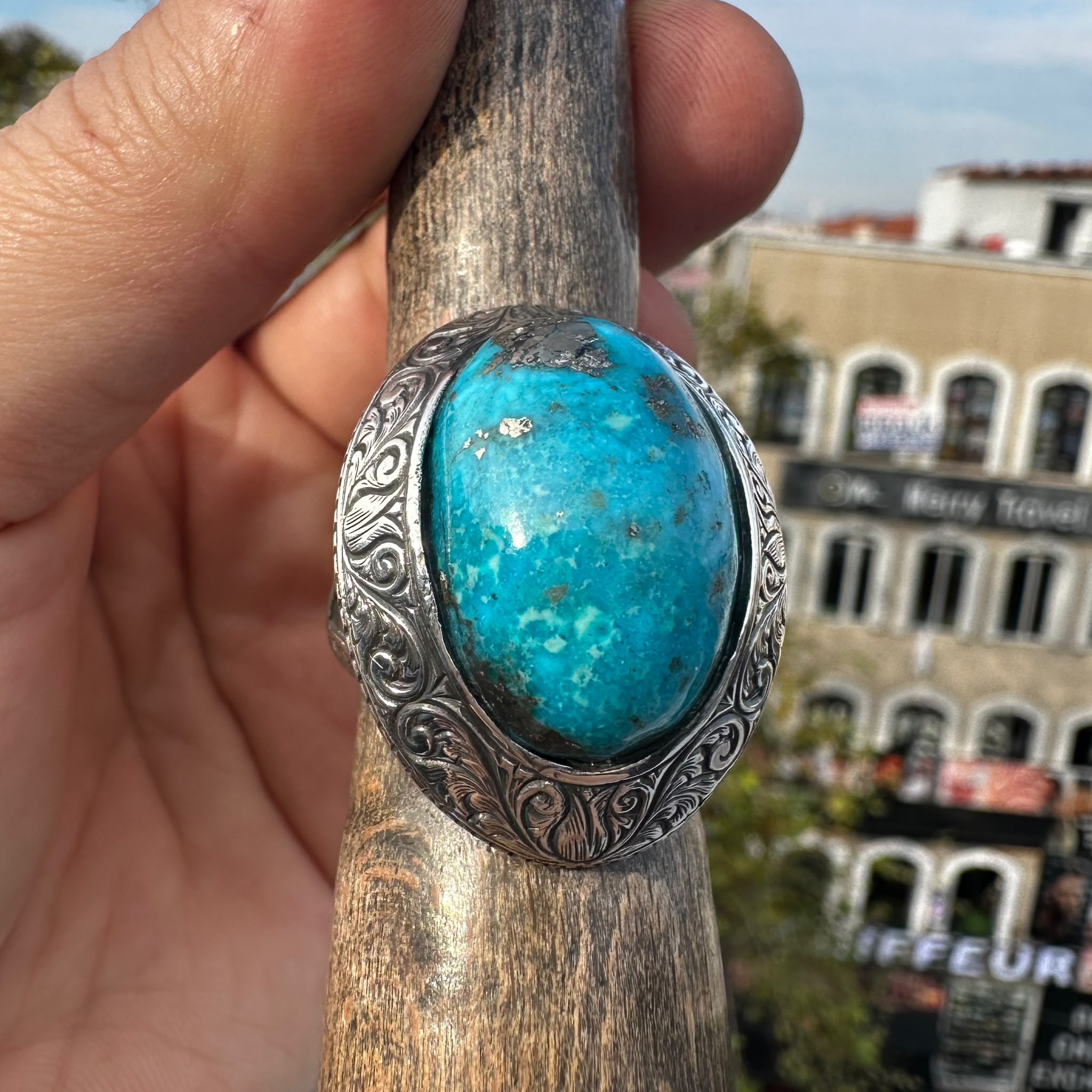 Nişabur Firuze Taşlı Özel Tasarım Sanat eseri Gümüş Yüzük