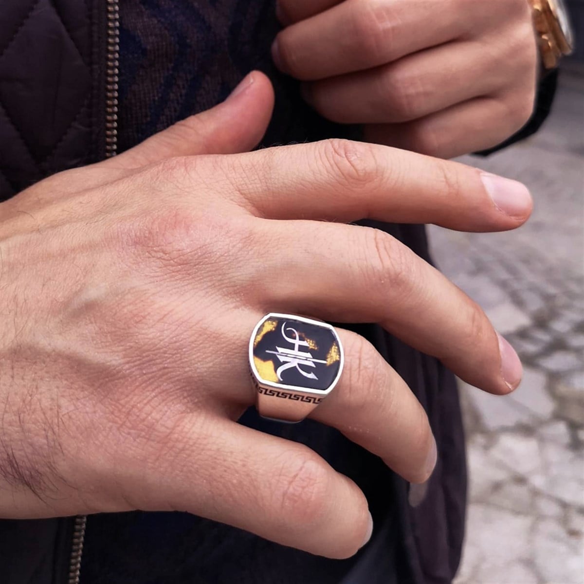 Sedef Kakma Özel Harf Yazılı El İşi Gümüş Yüzük