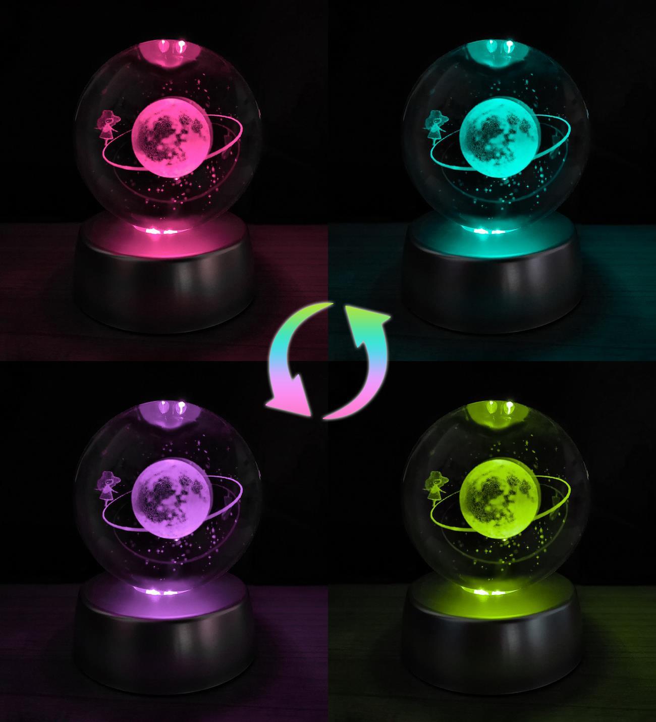 3D Samanyolu Temalı Satürnlü Kız Renk Değiştiren Işıklı Kristal Küre