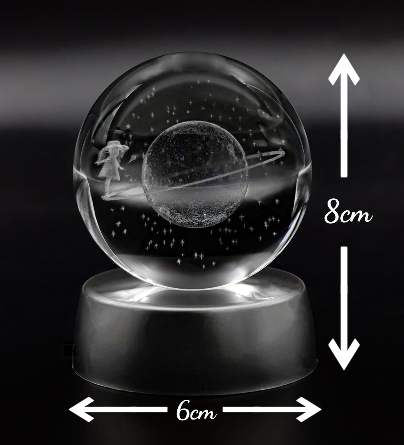 3D Samanyolu Temalı Satürnlü Kız Renk Değiştiren Işıklı Kristal Küre