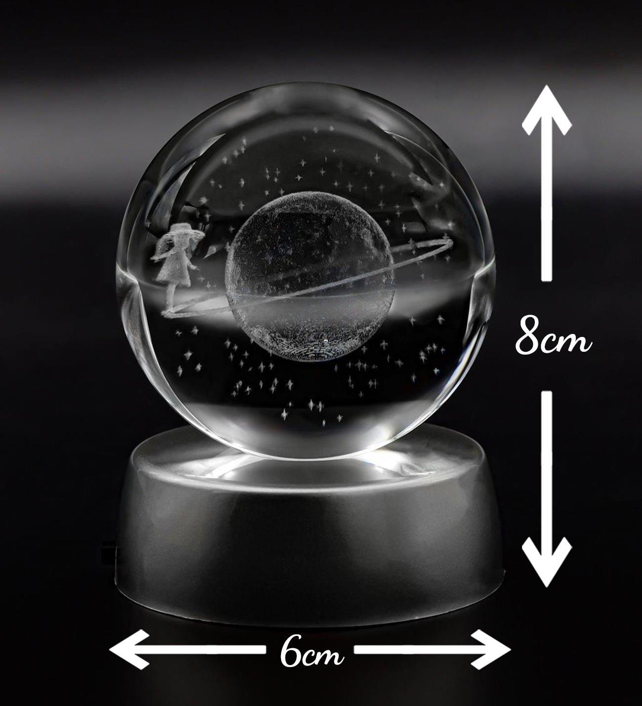 3D Samanyolu Temalı Satürnlü Kız Renk Değiştiren Işıklı Kristal Küre