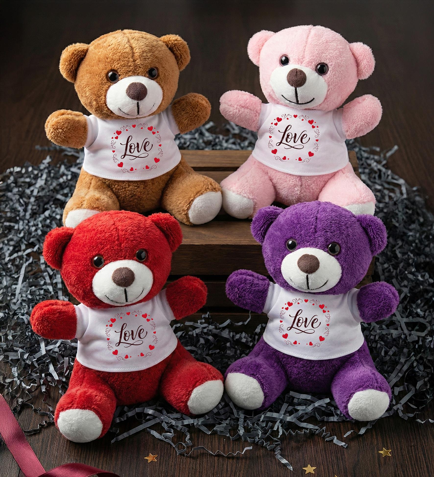 4'lü Renkli Peluş Ayıcık Hediye Seti (Kırmızı Ayıcık & Mor Ayıcık & Pembe Ayıcık & Kahverengi Ayıcık)