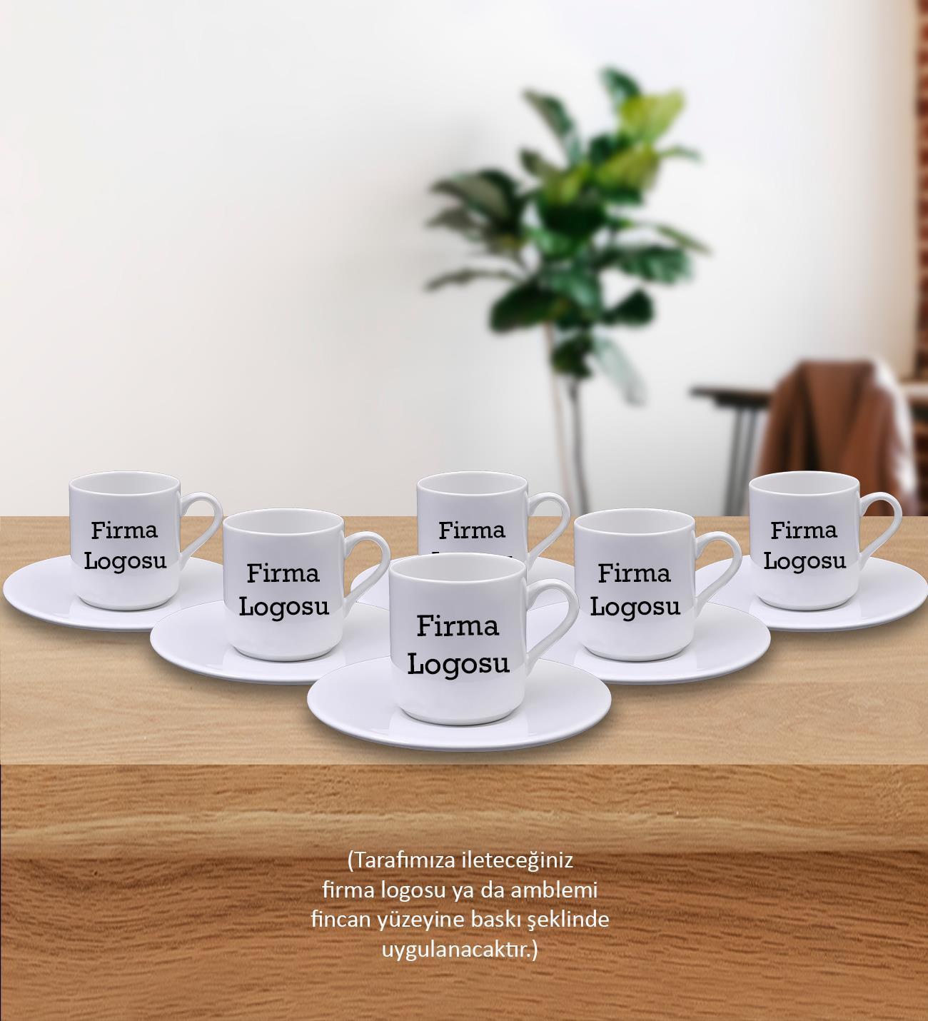 6'lı Firmalara Özel Kurumsal Logo Baskılı Türk Kahvesi Fincanı 12 Parça Kurumsal Hediyelik