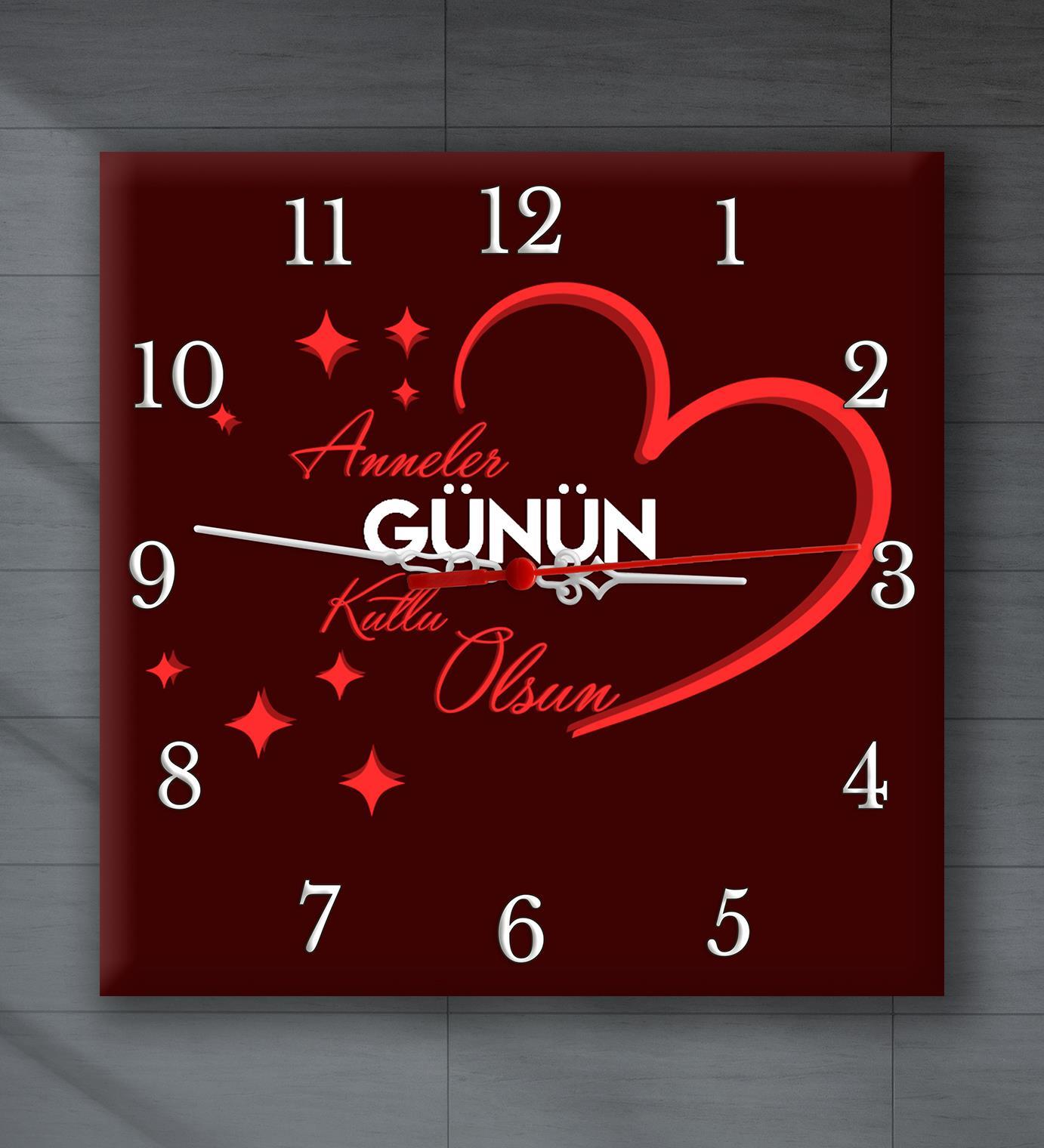 Anneler Gününe Özel Baskılı Kare Duvar Saati 20cm Anneye Hediye T4
