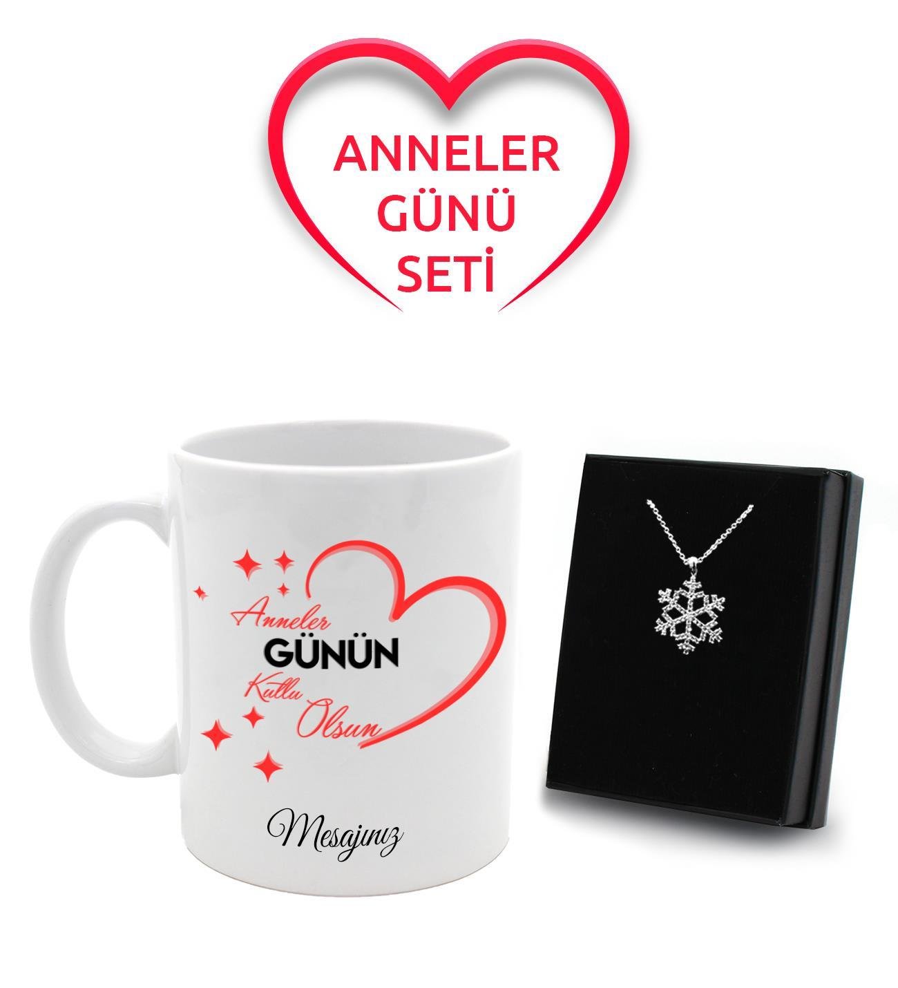 Anneler Gününe Özel Kişiye Özel Mesajlı Kupa & Gümüş Kaplama Kar Tanesi Kolye