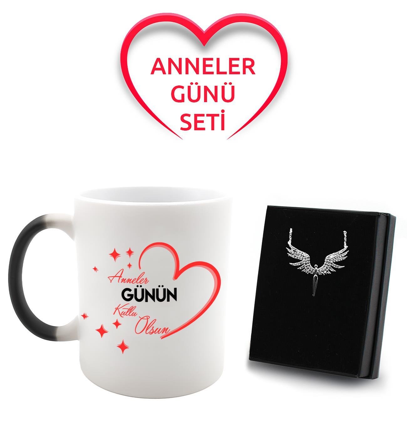 Anneler Gününe Özel Sihirli Kupa & Gümüş Kaplama Mikail Melek Kolye Hediye Seti