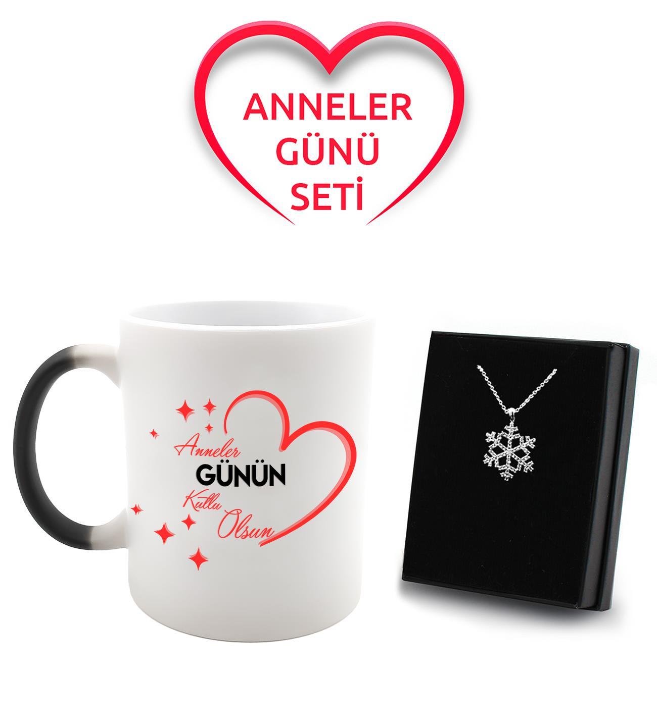 Anneler Gününe Özel Sihirli Kupa & Gümüş Kaplama Kar Tanesi Kolye Hediye Seti