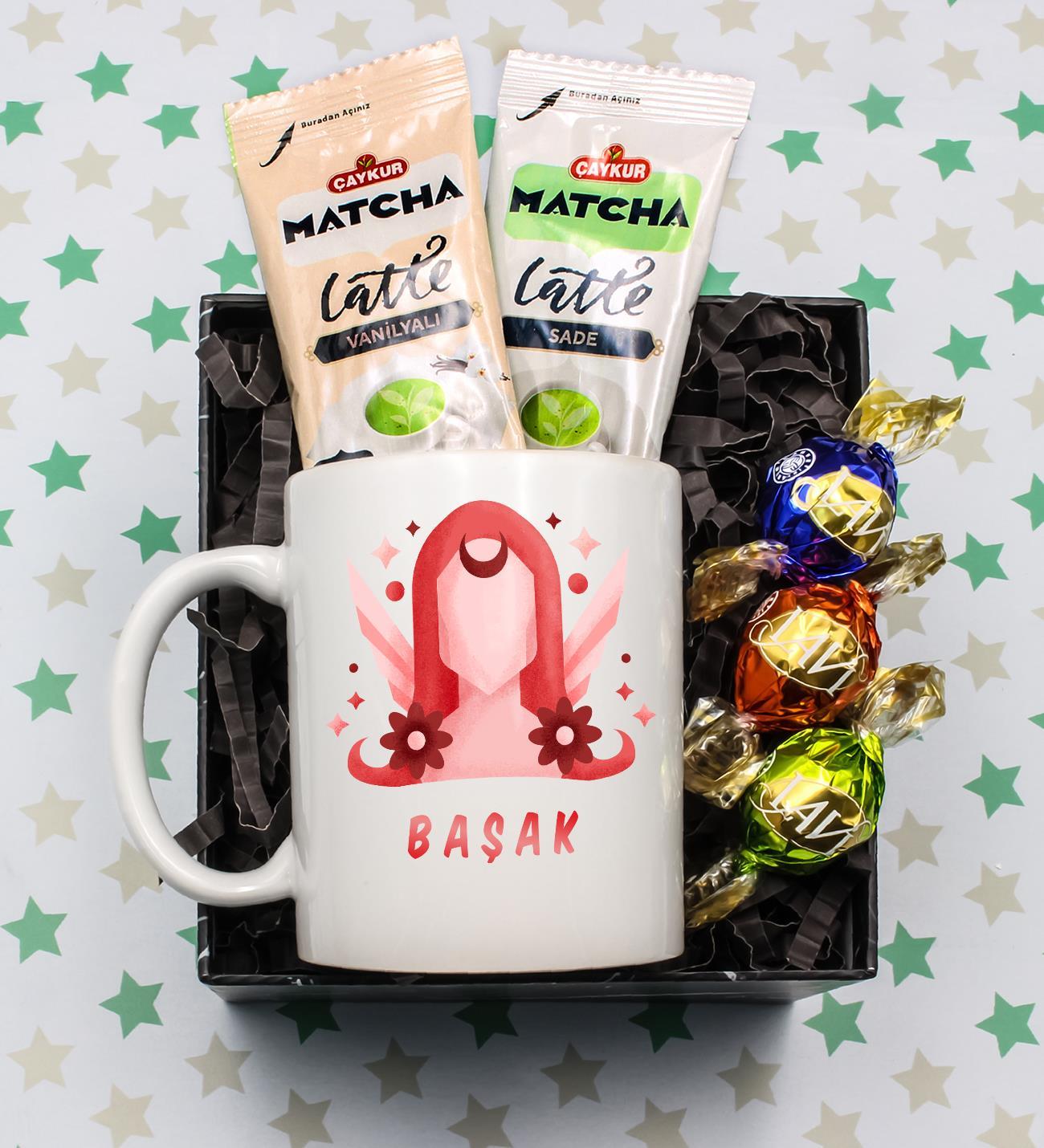 Başak Burcu Tasarım Kupa & 3'lü Lavi Çikolata & 2'li Çaykur Matcha Detokslu Latte Hediye Seti