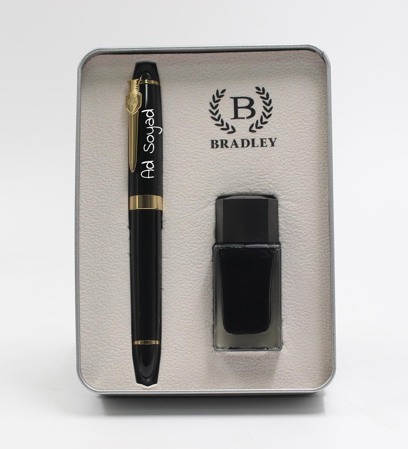 Bradley Gold Detaylı Lüks Siyah Dolma Kalem ve Mürekkep Seti – Özel Kutulu, Hediye Kalem Seti