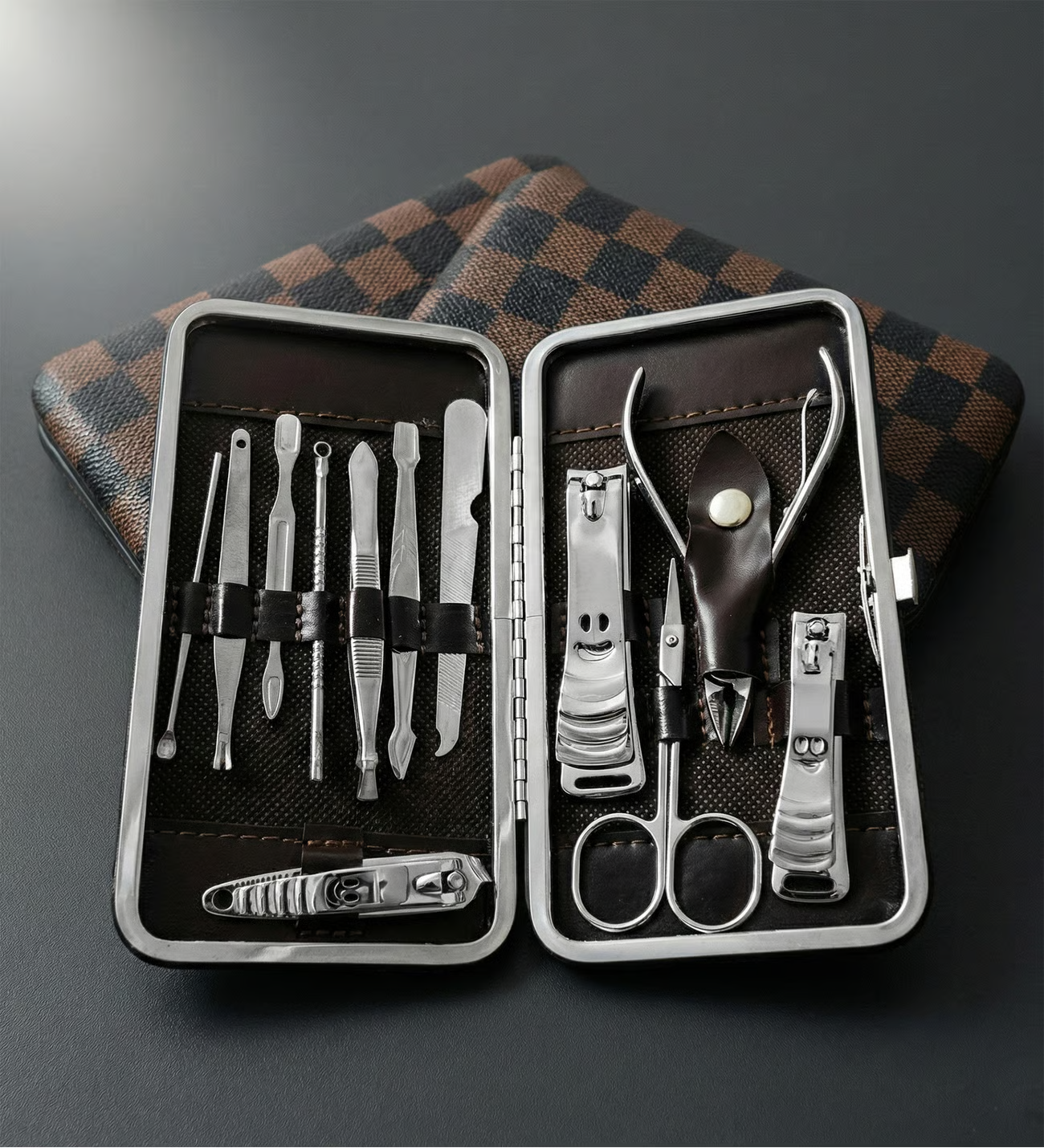 Dama Desenli Özel Çantalı Profesyonel 13 Parça Paslanmaz Çelik Manikür ve Pedikür Seti