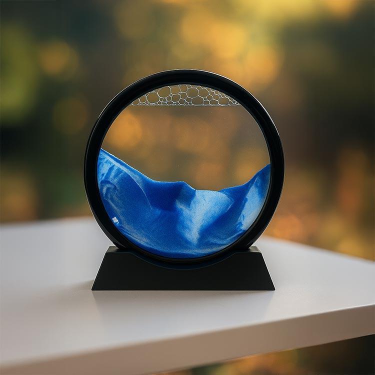 Dekoratif 3D Hareketli Sulu Yuvarlak Kum Saati Sandscape Mavi