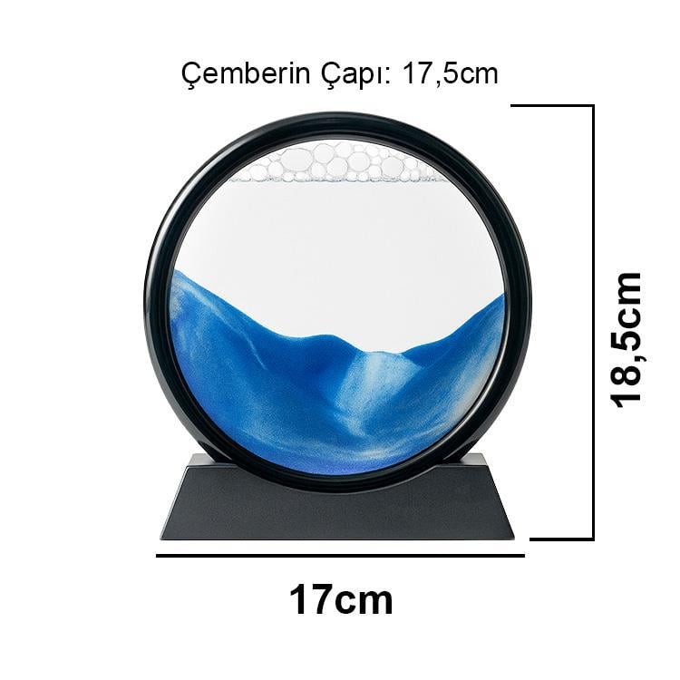 Dekoratif 3D Hareketli Sulu Yuvarlak Kum Saati Sandscape Mavi