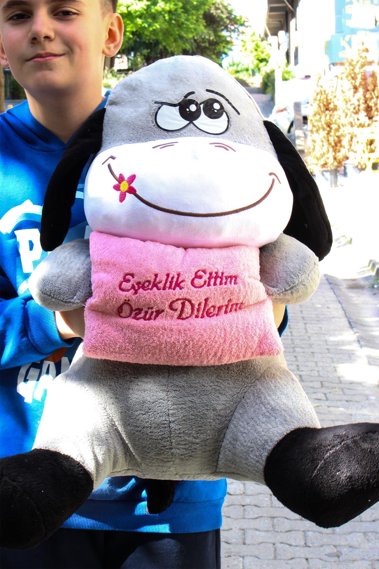 Eşeklik Ettim Özür Dilerim Yastıklı Büyük Boy Peluş Eşek 80cm - Özür Hediyesi Oyuncak Peluş