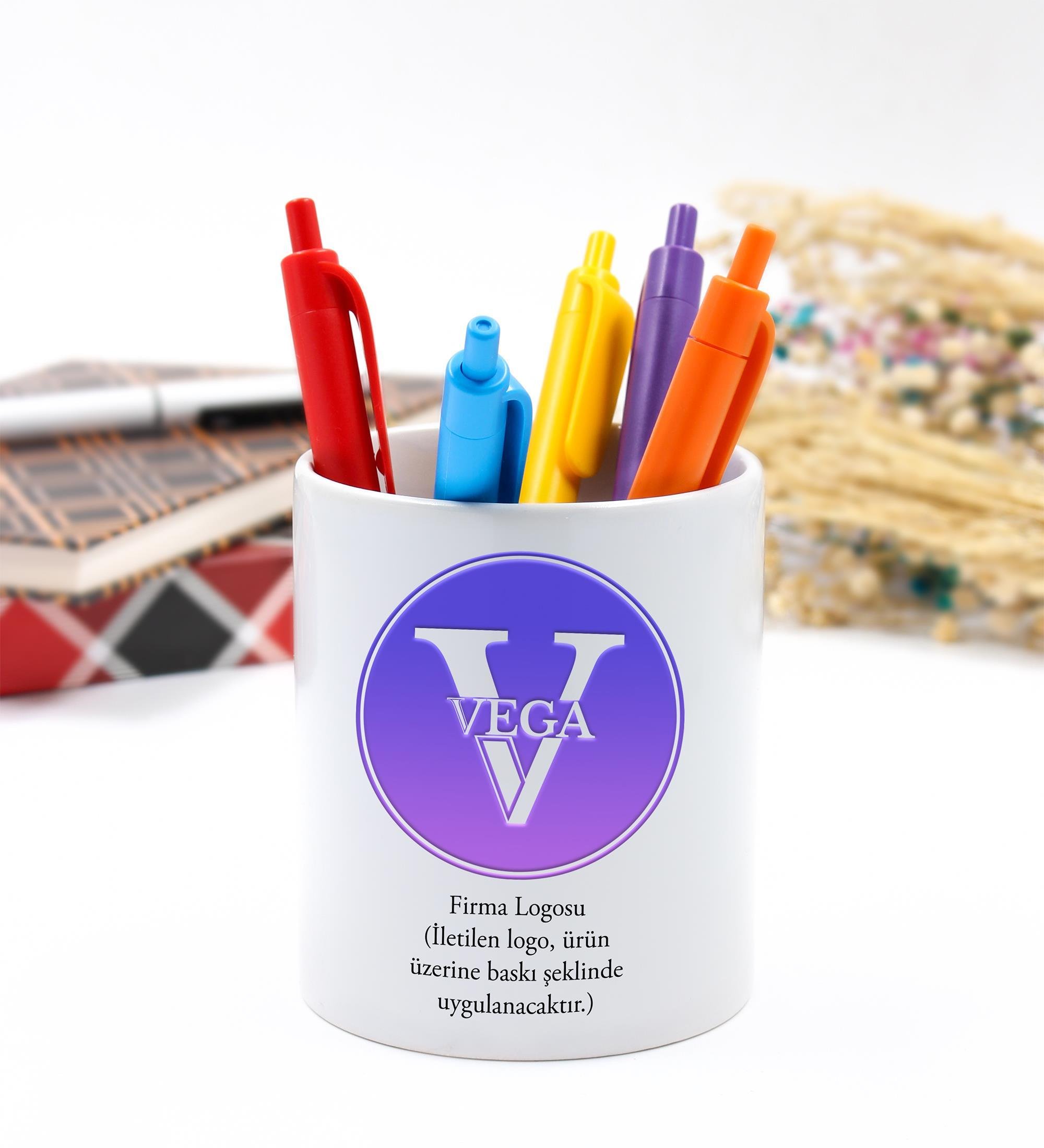 Firmalara Özel Kurumsal Logo Baskılı Porselen Masaüstü Kalemlik 9,5cm