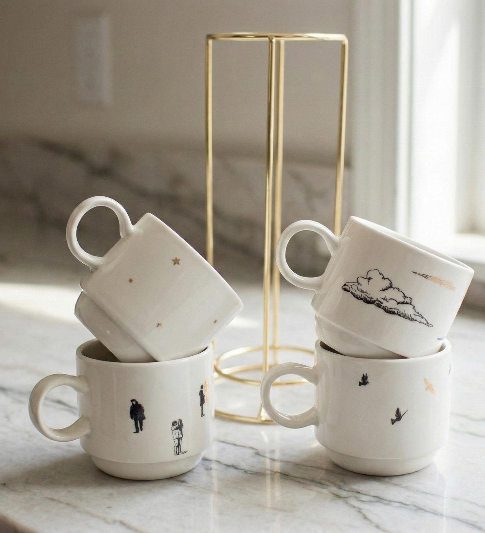 Galata Kulesi Temalı Standlı 5 Parça Mug Kupa Seti (160 ml)