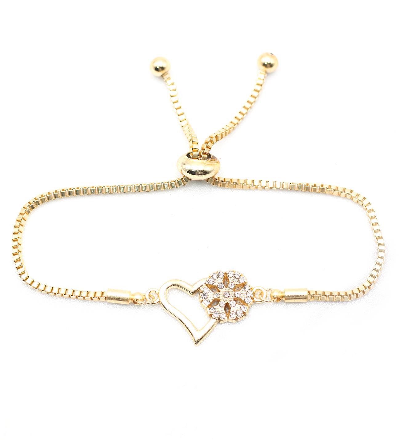 Gold Renk Zirkon Taşlı Kalp Kar Tanesi Bileklik