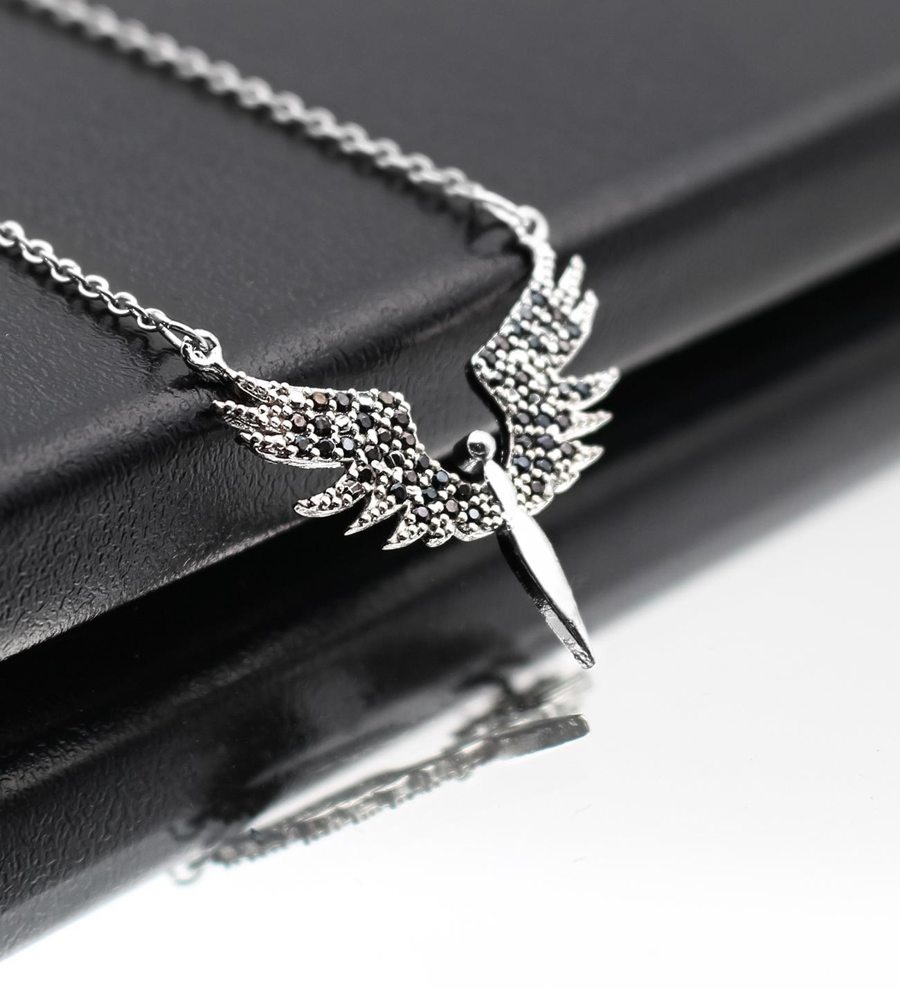 Gümüş Kaplama Siyah Taşlı Mikail Melek Kolye