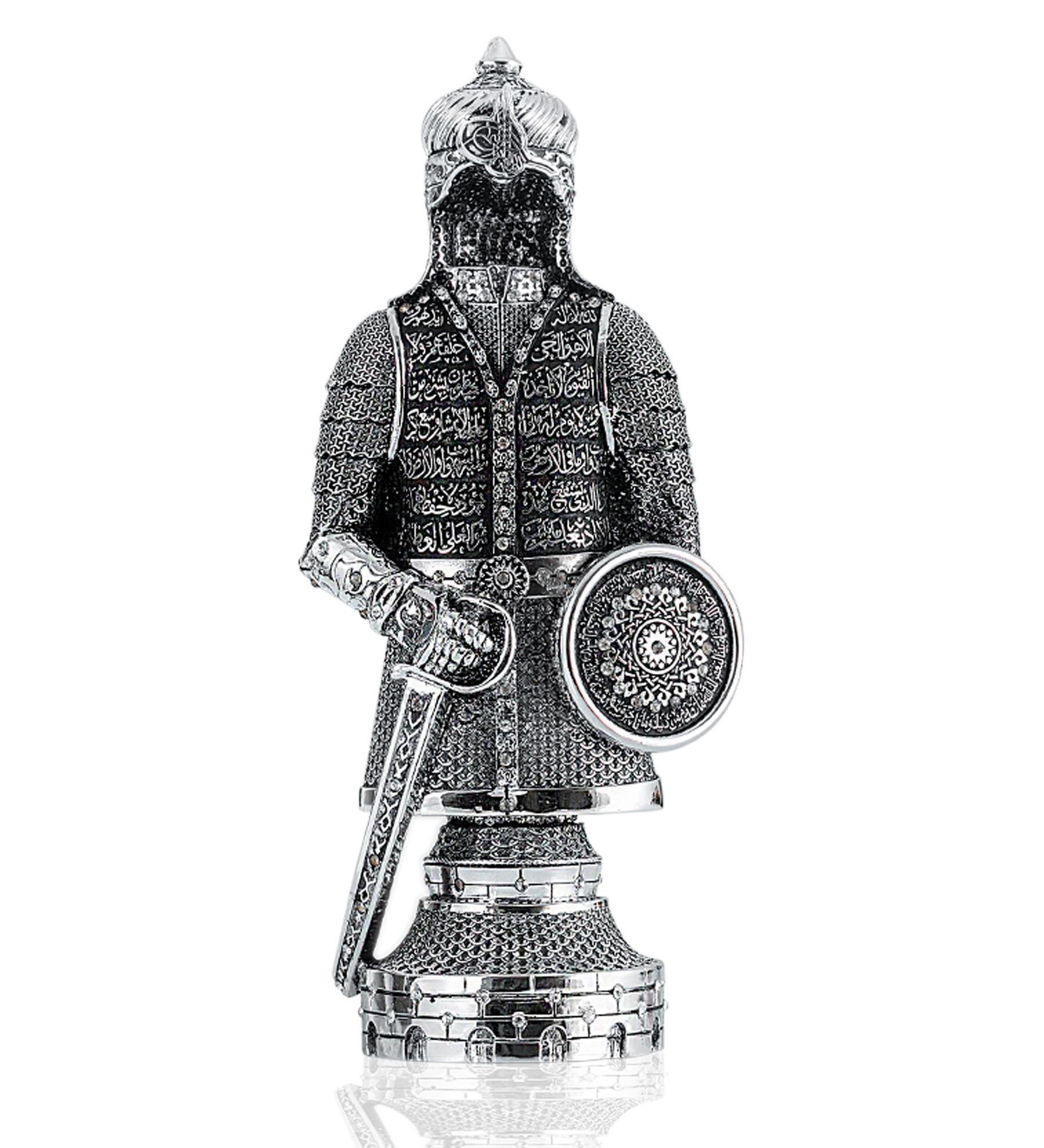 Gümüş Renk Ayetel Kürsi İşlemeli Osmanlı Zırh Biblo – Swarovski Taşlı Dekoratif Hediye