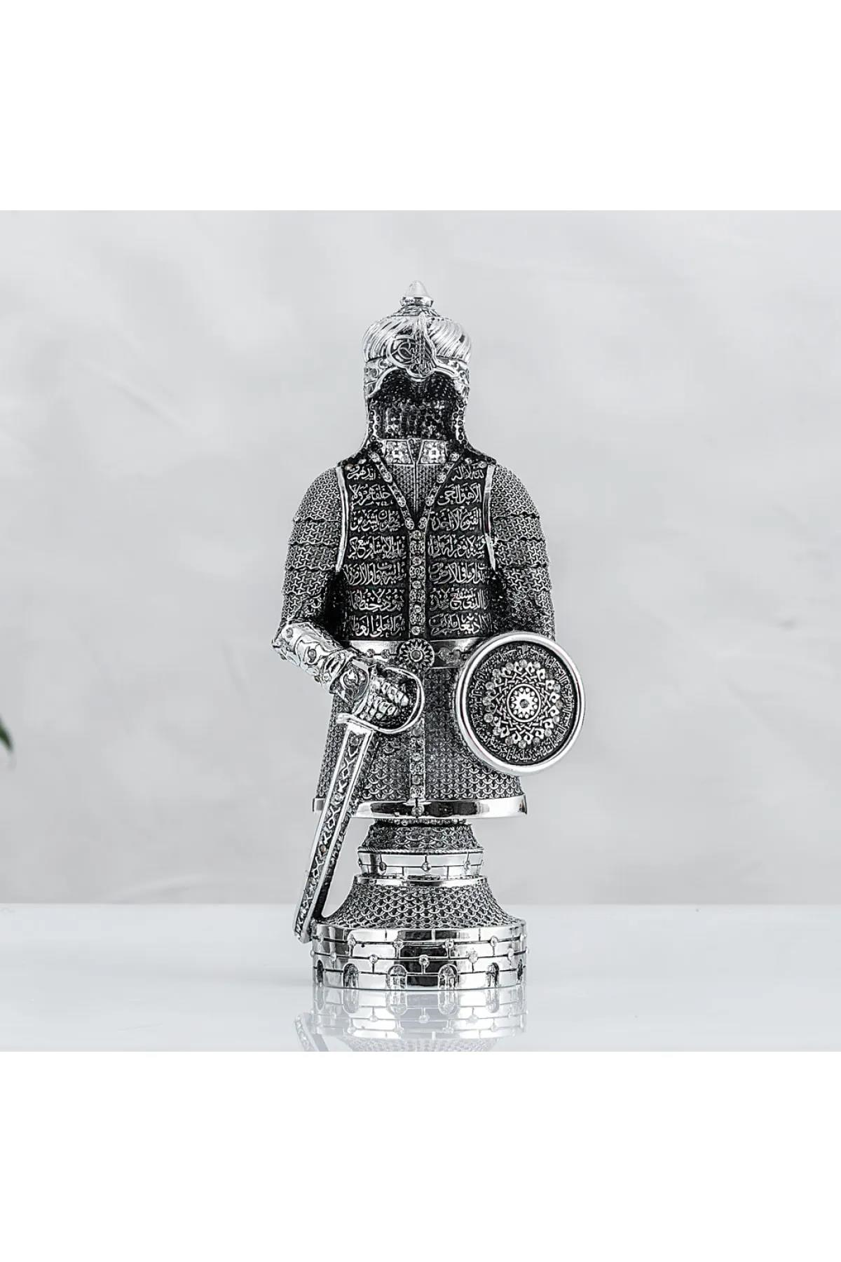 Gümüş Renk Ayetel Kürsi İşlemeli Osmanlı Zırh Biblo – Swarovski Taşlı Dekoratif Hediye