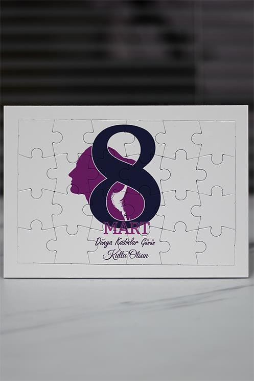 Kadınlar Gününe Özel Puzzle & Motto Fincan & Yapay Çiçek Hediye Seti Kadınlar Günü Hediyesi