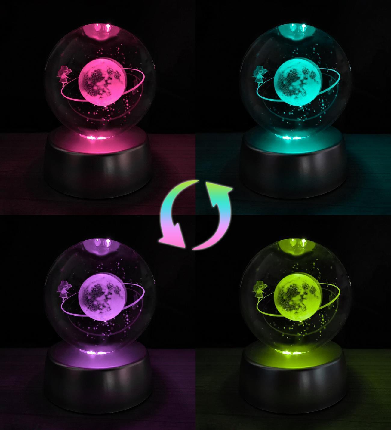 Kişiye Özel 3D Samanyolu Temalı Satürnlü Kız Renk Değiştiren Işıklı Kristal Küre Gece Lambası