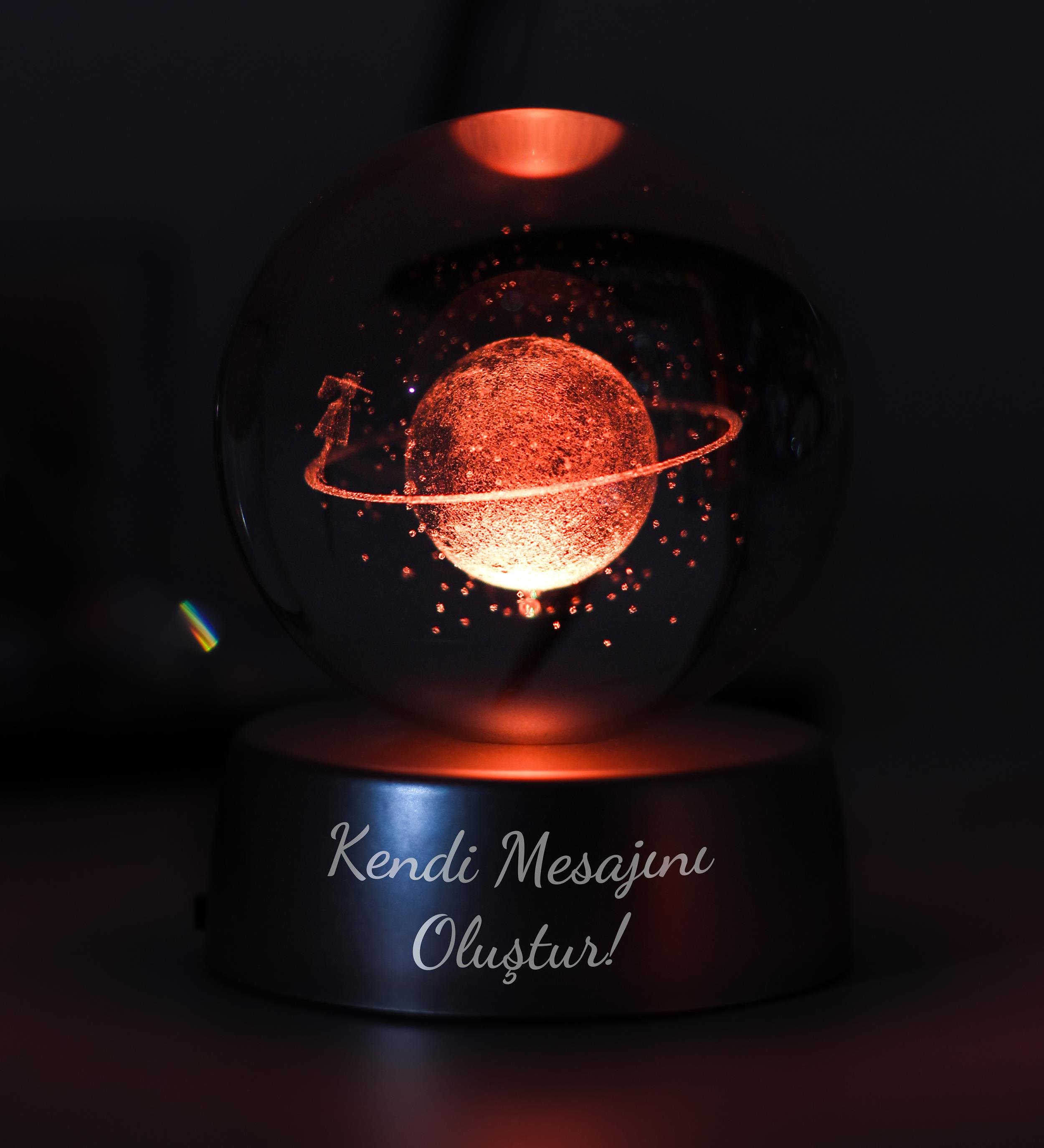 Kişiye Özel 3D Satürn Kız Galaksi Temalı Renk Değiştiren Işıklı Kristal Küre Gece Lambası