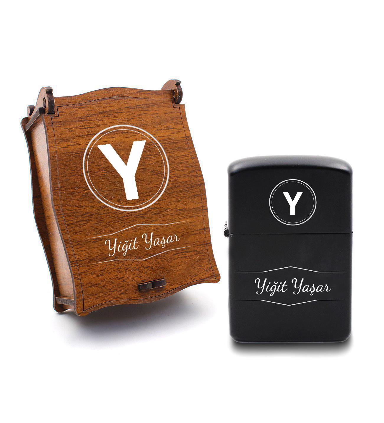 Kişiye Özel Ahşap Çakmak Kutusunda Zippo Tarzı Benzinli Metal Çakmak