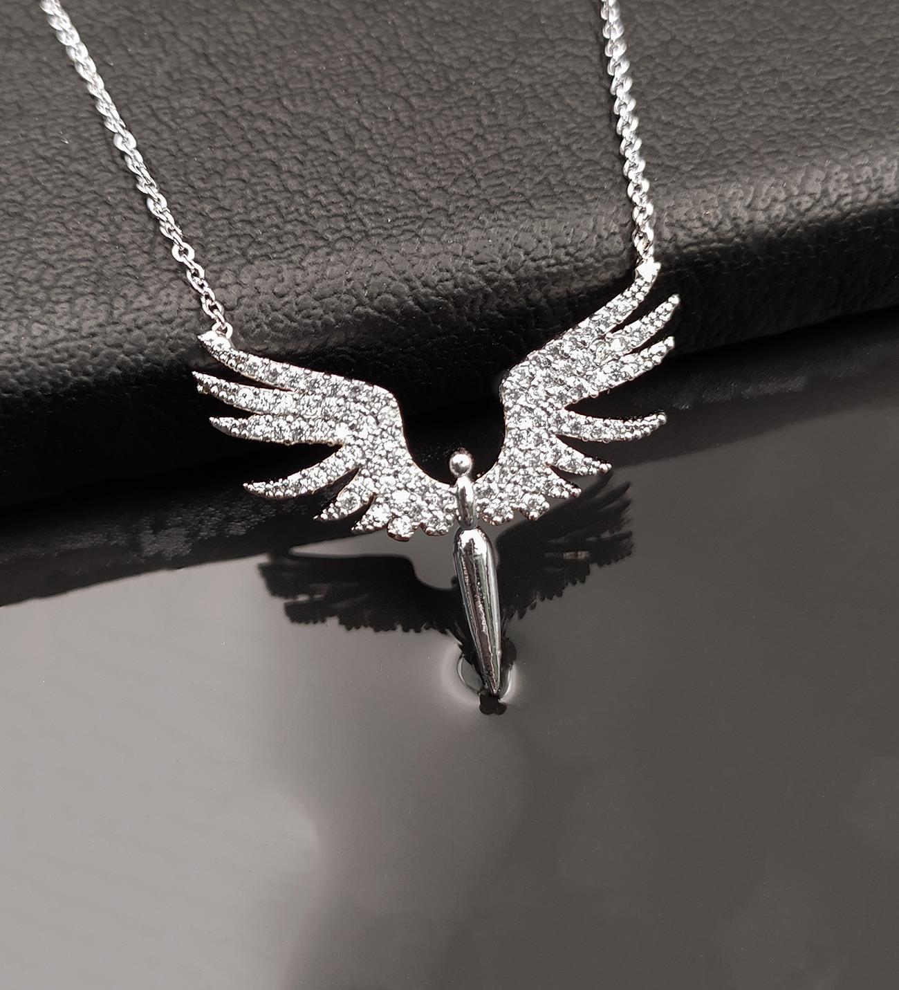 Kişiye Özel Ahşap Kutulu Gümüş Kaplama Mikail Melek Kolye Hediye Seti